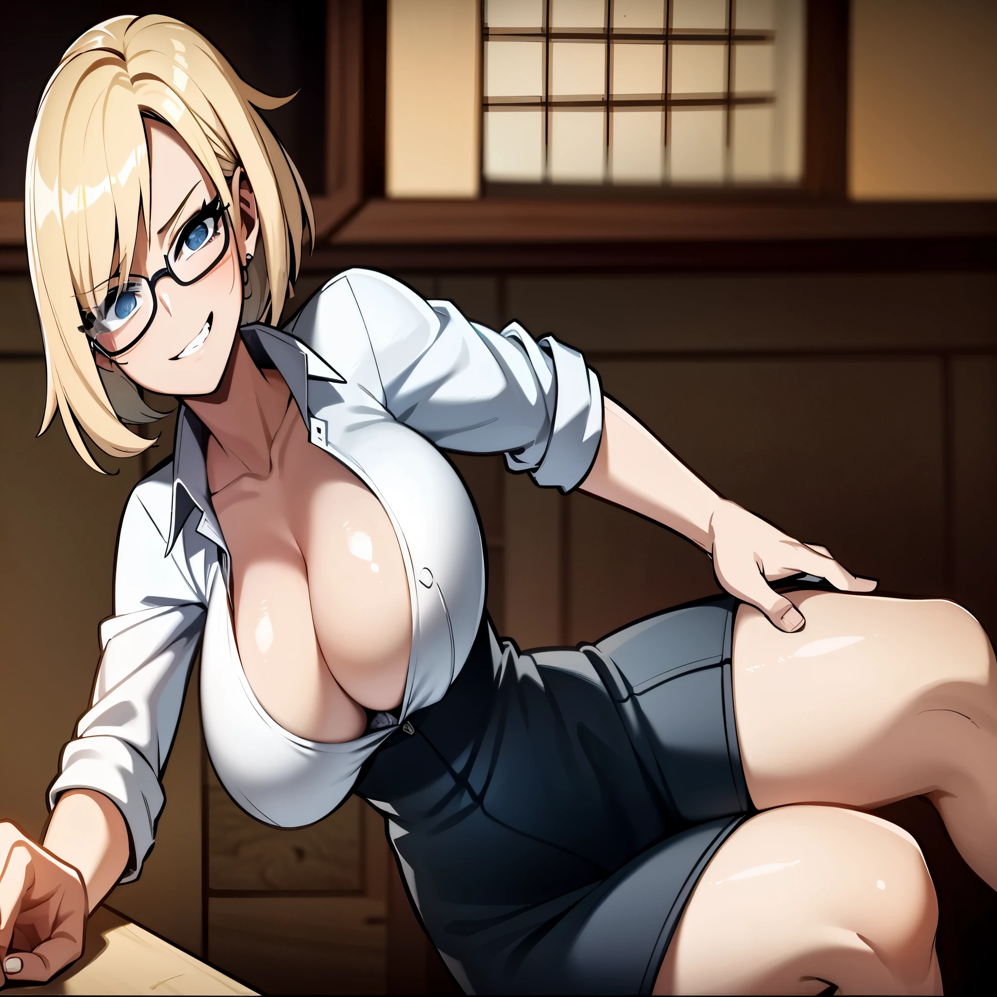 anime girl with glasses sitting on a table, milf, blonde milf, (sfw) seguro para o trabalho, garota anime sedutora, a hyperrealista , hyperrealista , realista , seios grandes!, Oppai, seios grandes!!, fofosexyrobutts, estilo de anime ecchi, anya from the spy family x, with glasses, [ arte digital 4k ]!!
