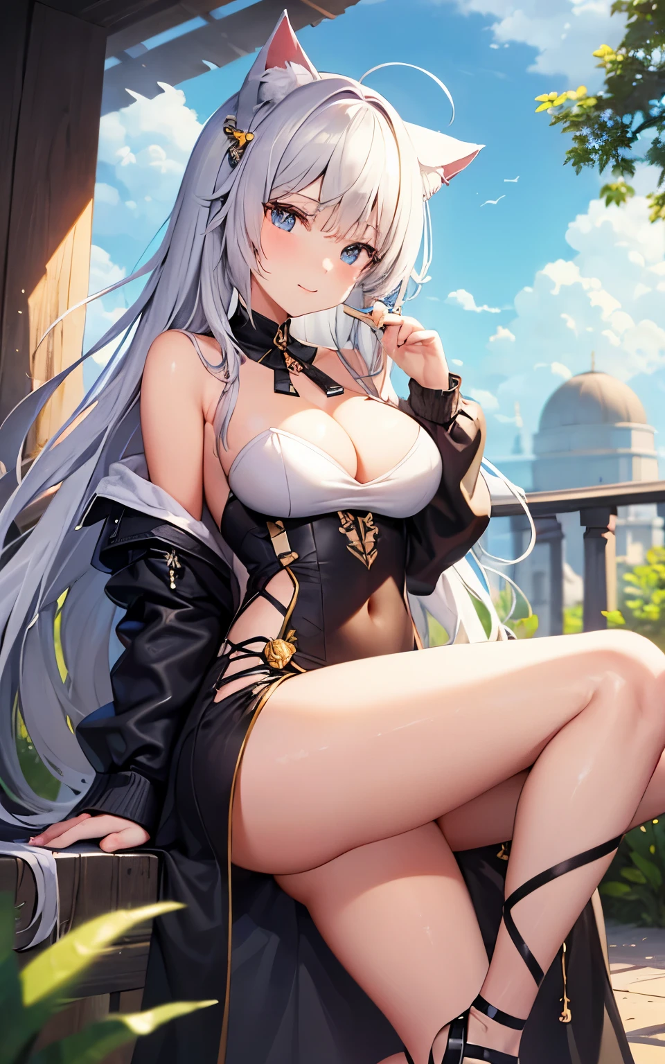 best quality, cute cat ears girl, Cute fantasy world lightly dressed, fantasy world, smooth skin,