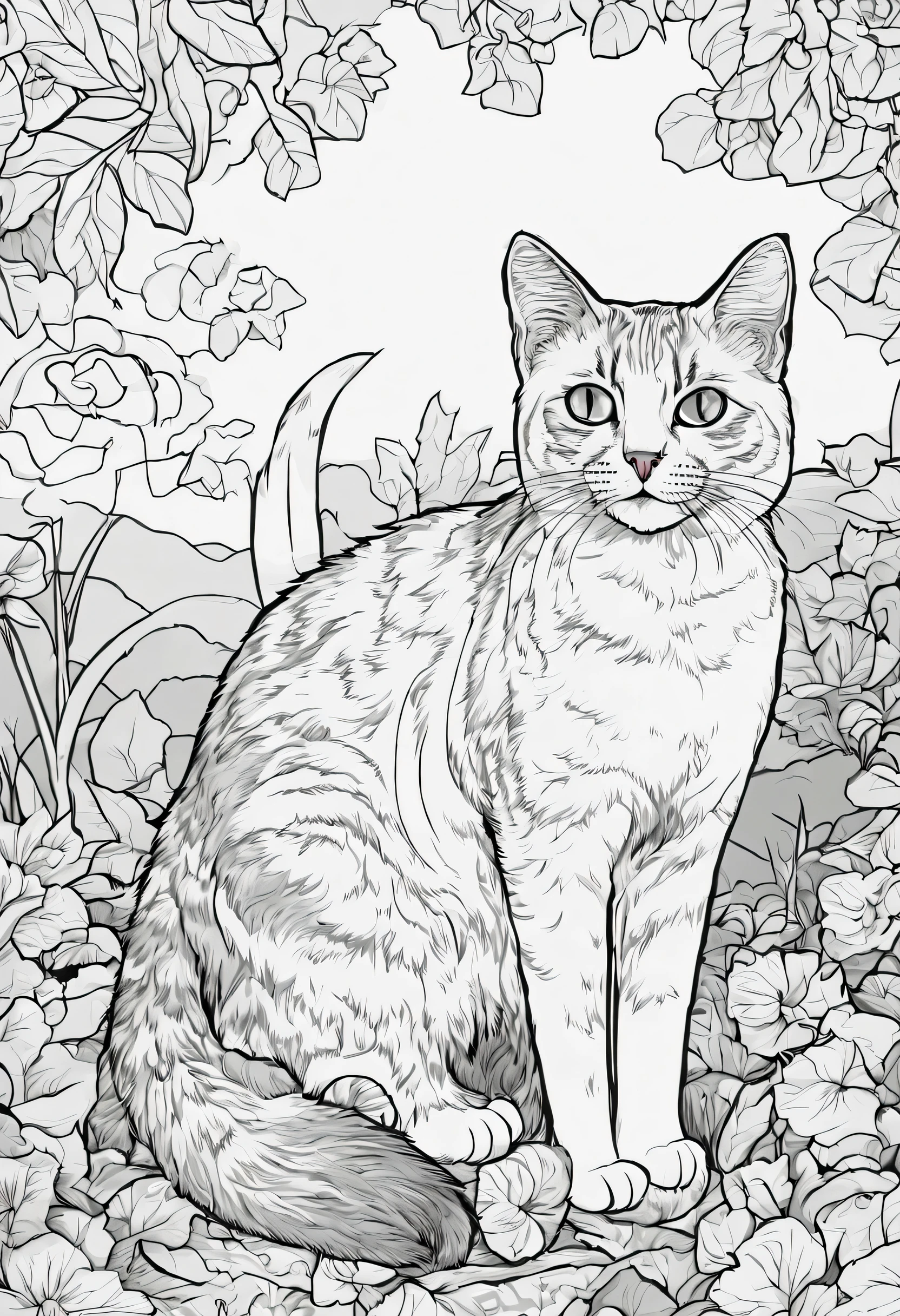 gatos na natureza, livro de colorir, Vetor, fundo branco, Preto e branco, Vetor, contorno