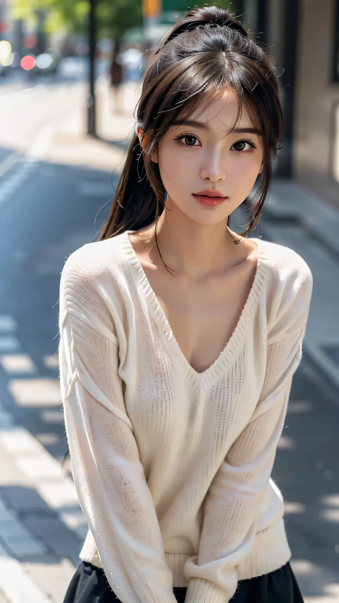 1girl,best quality,masterpiece,illustration,an extremely delicate and beautiful,CG,unity,8k wallpaper,Amazing,finely detail,masterpiece,official art,extremely detailed CG unity 8k wallpaper,incredibly absurdres,huge filesize,ultra-detailed,highres,extremely detailed,beautiful detailed girl,realistic,outdoors,<lora:Takeuchi Hana:0.8>,turtleneck_sweater,pleated_skirt,