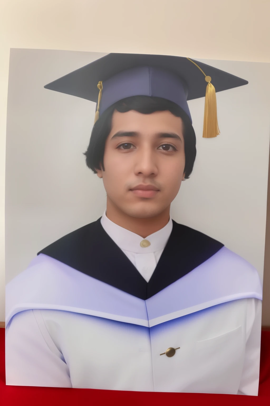 there is a picture of a man in a graduation gown, ash thorp khyzyl saleem, khyzyl saleem, graduation photo, profesional photo, post graduate, photo taken in 2 0 2 0, professional picture, wearing an academic gown, very very low quality picture, around 1 , mohamed chahin, discovered photo, old picture