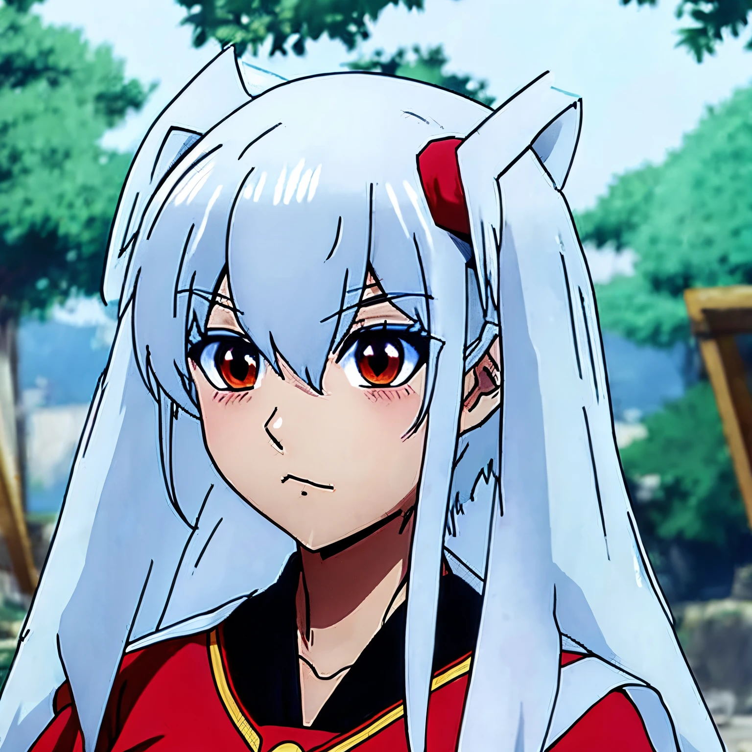 Standing shota white hair wolf red eyes tail short hair anime style