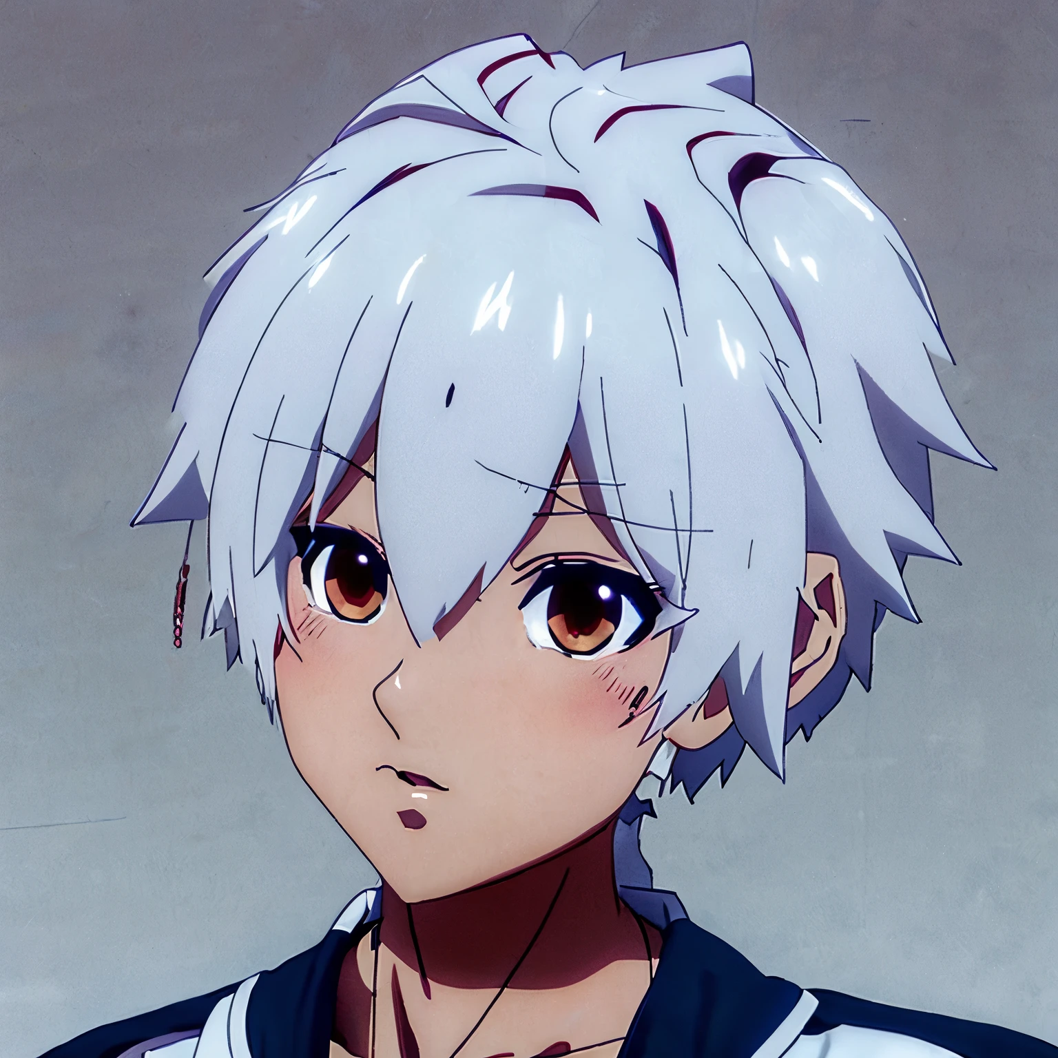 Standing shota white hair wolf red eyes tail short hair anime style