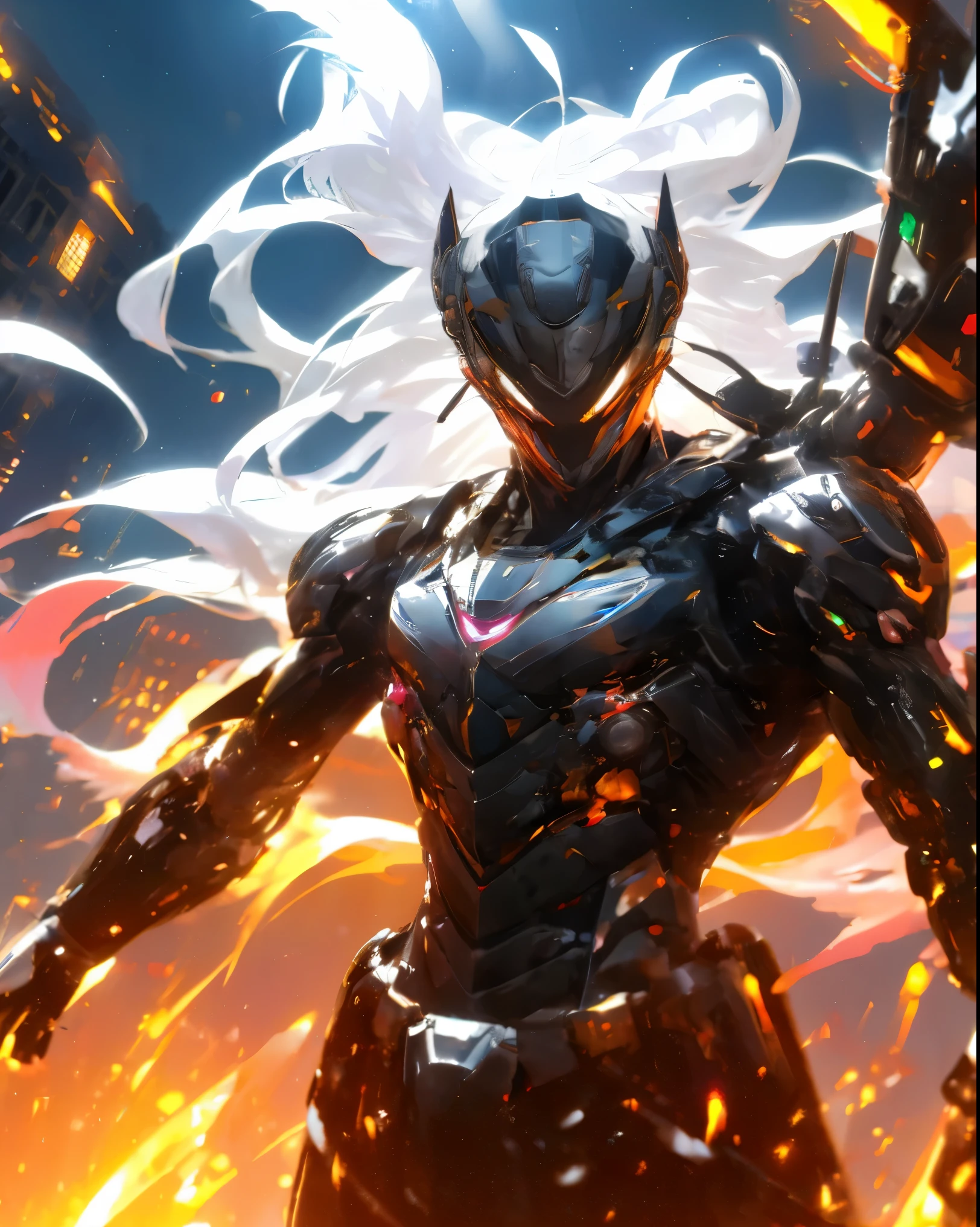 1 handsome man, Cybernetic suit, medium white hair, night city