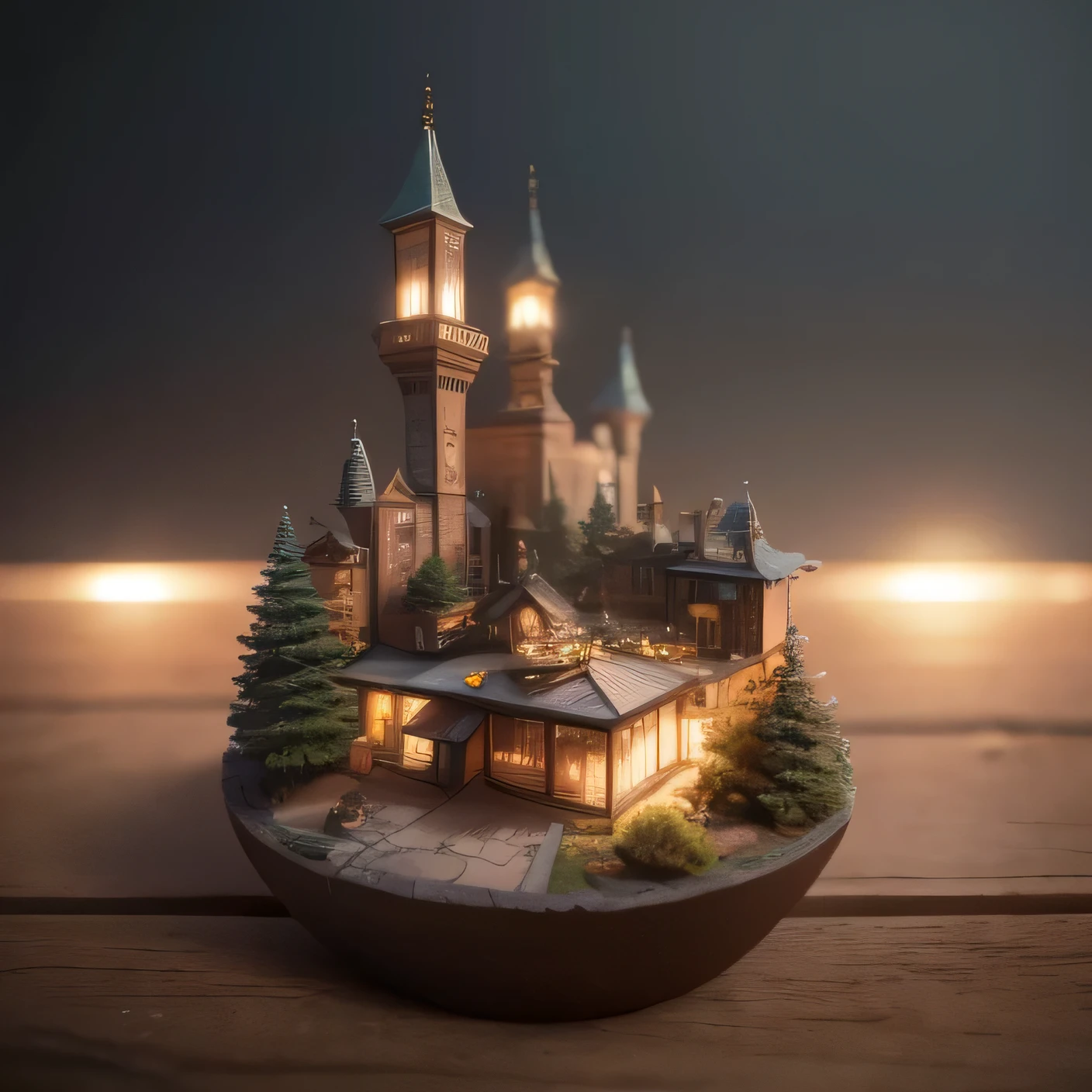 Car 2658 era Wo realistic model, (bifurcation, original photo, best quality, masterpiece:1.4),SteampunkCyberpunk6820 City,(CyberpunkLunar soil light:1.3), Lunar soil (related to land),(in a small nature box:1.3),Isometric, small nature, landscape on foundation,landscape,
