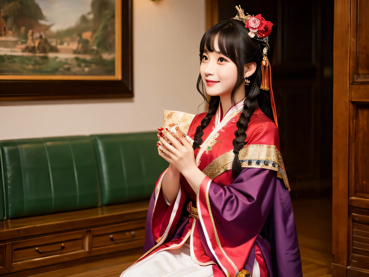 Mao Mao is a 25-year-old Chinese woman.。.。.、wearing traditional chinese costumes、crying in the room