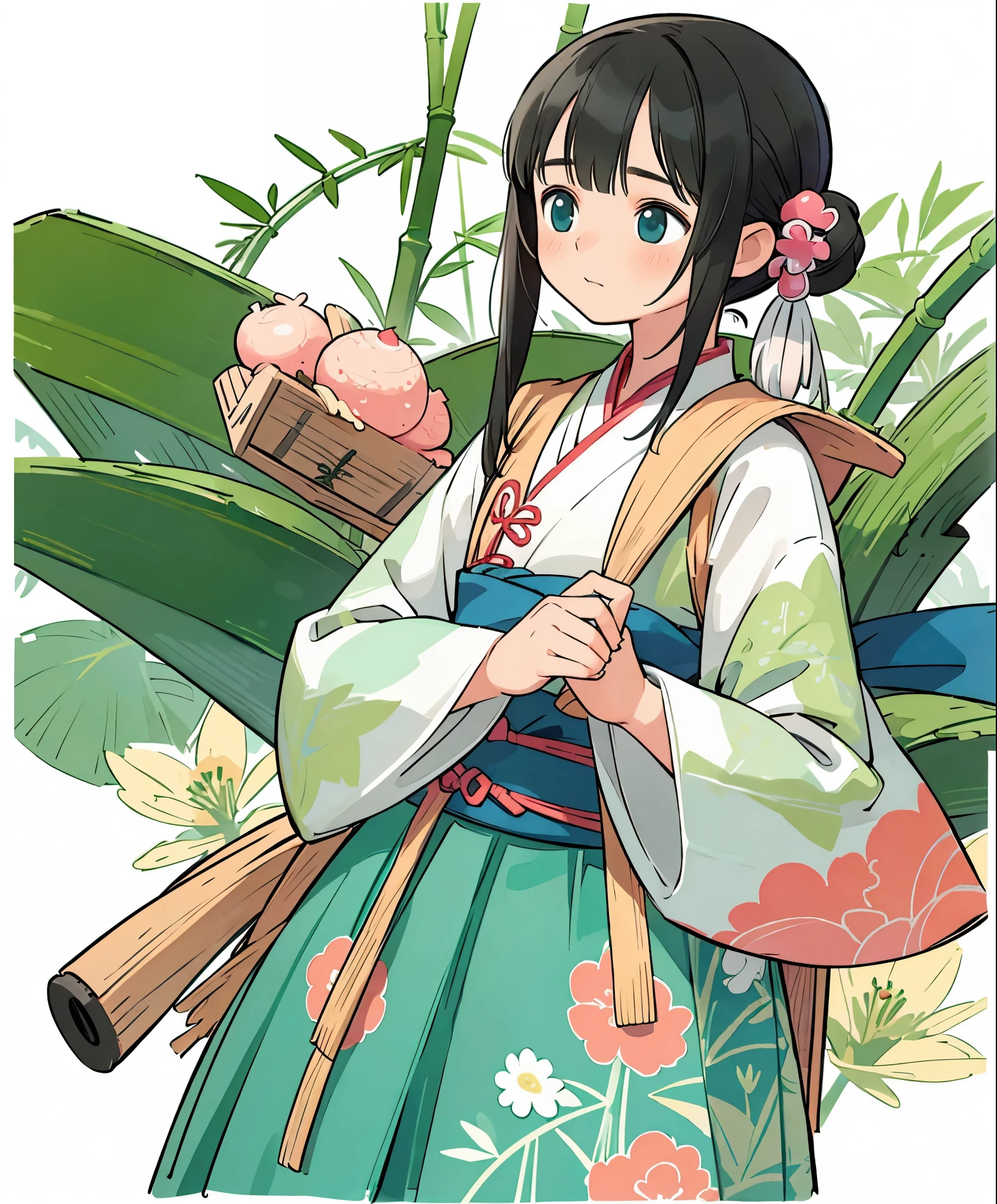 (masterpiece、highest quality、highest quality、official art、beautiful beautiful:1.2)、(1 girl:1.3)Hatsune Miku、beautiful breasts、twin tails、adorable笑顔、very detailed、16 year old girl,1sticker，handbook，（sticker，1 girl，Ming Dynasty Chinese clothes，Gorgeous collared top，pleated long skirt，Hanfu，embroidery，hairpin，bamboo，moss，pavilion）， watercolor，white background， simple back gown， cent， adorable， small， pastel colour， vector style， Not graded，background classical chinese style

