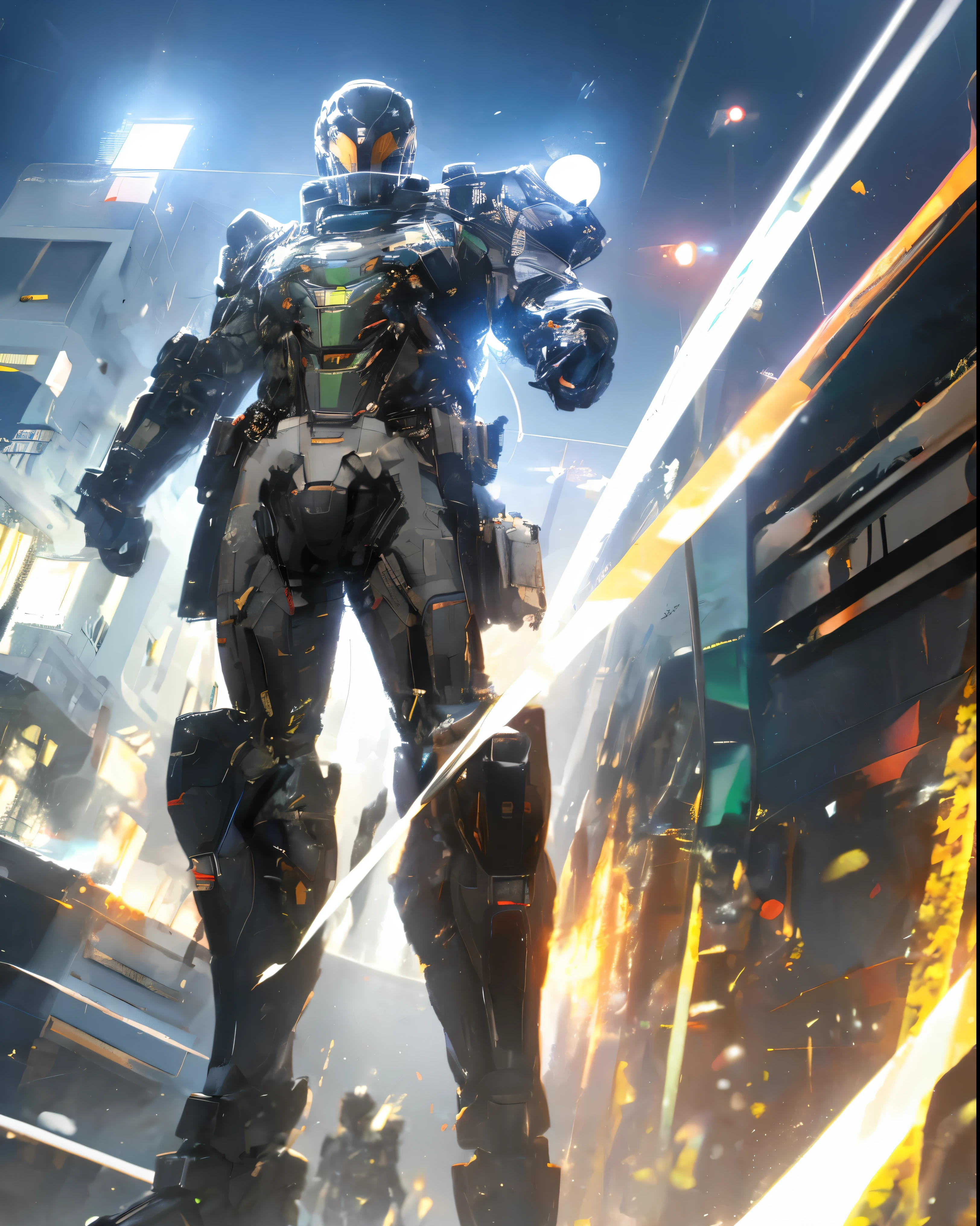 1 handsome man, Cybernetic suit, medium white hair, night city