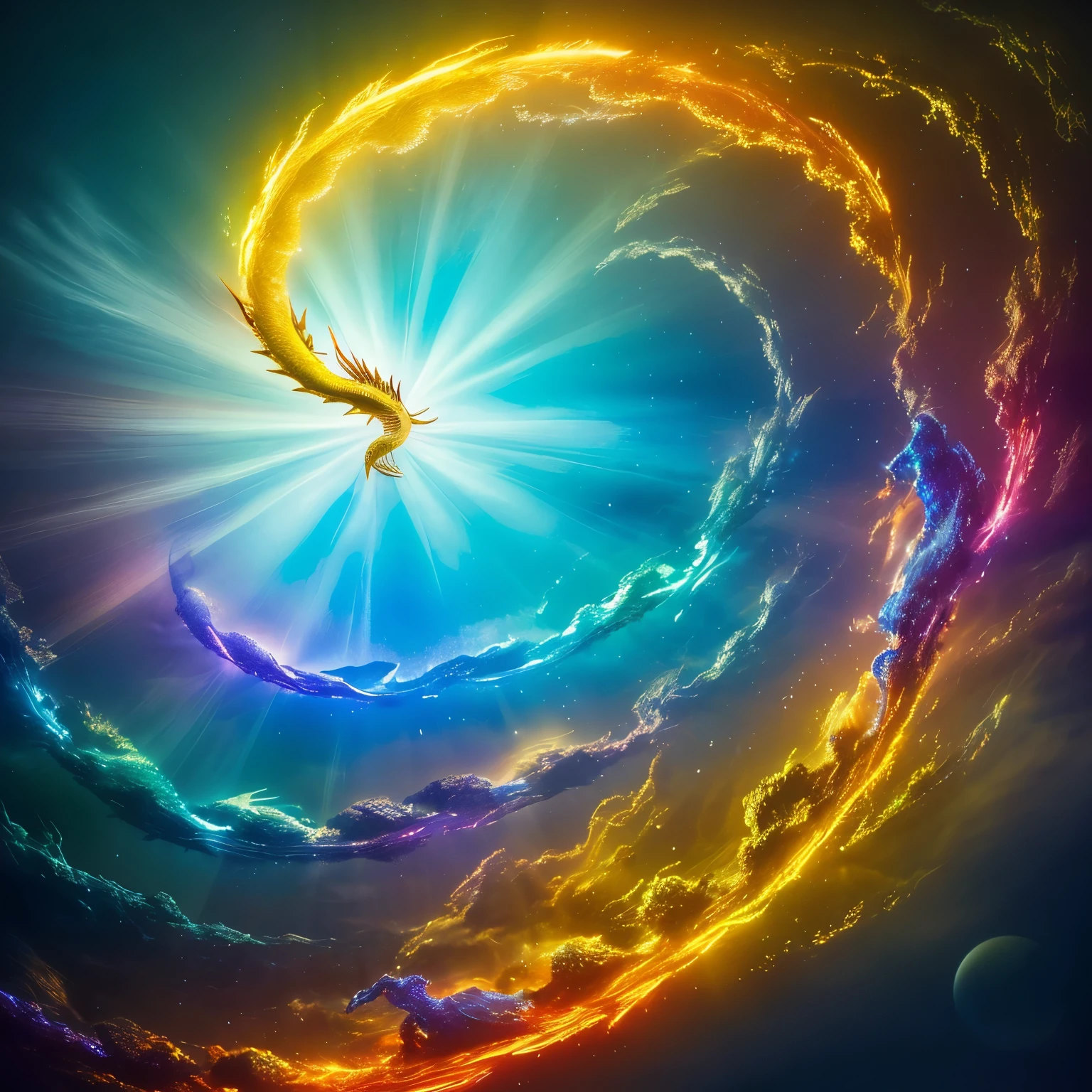(High resolution:1.2),(highest quality,4K,8K,High resolution,masterpiece:1.2),surreal,beautiful dragon、gold、GOLD、fantastic scenery,otherworldly,abstract,Personal,eye-catching,Bright colors,sparkling,shine,transcendental,fascinating,curved line,meltable shape,complicated pattern,unexplainable shape,cloud of wandering,twisted vine,dreamy atmosphere,magical aura,calm,harmonious,quiet,otherworldly beauty,bubbling light,transcendental surrealism,Supernatural elements,visual feast,Unleashed imagination,Nice views,lucid dream、spiritual、mysterious aura、dragon、Shenlong、big dragon、A dragon appeared in front of me