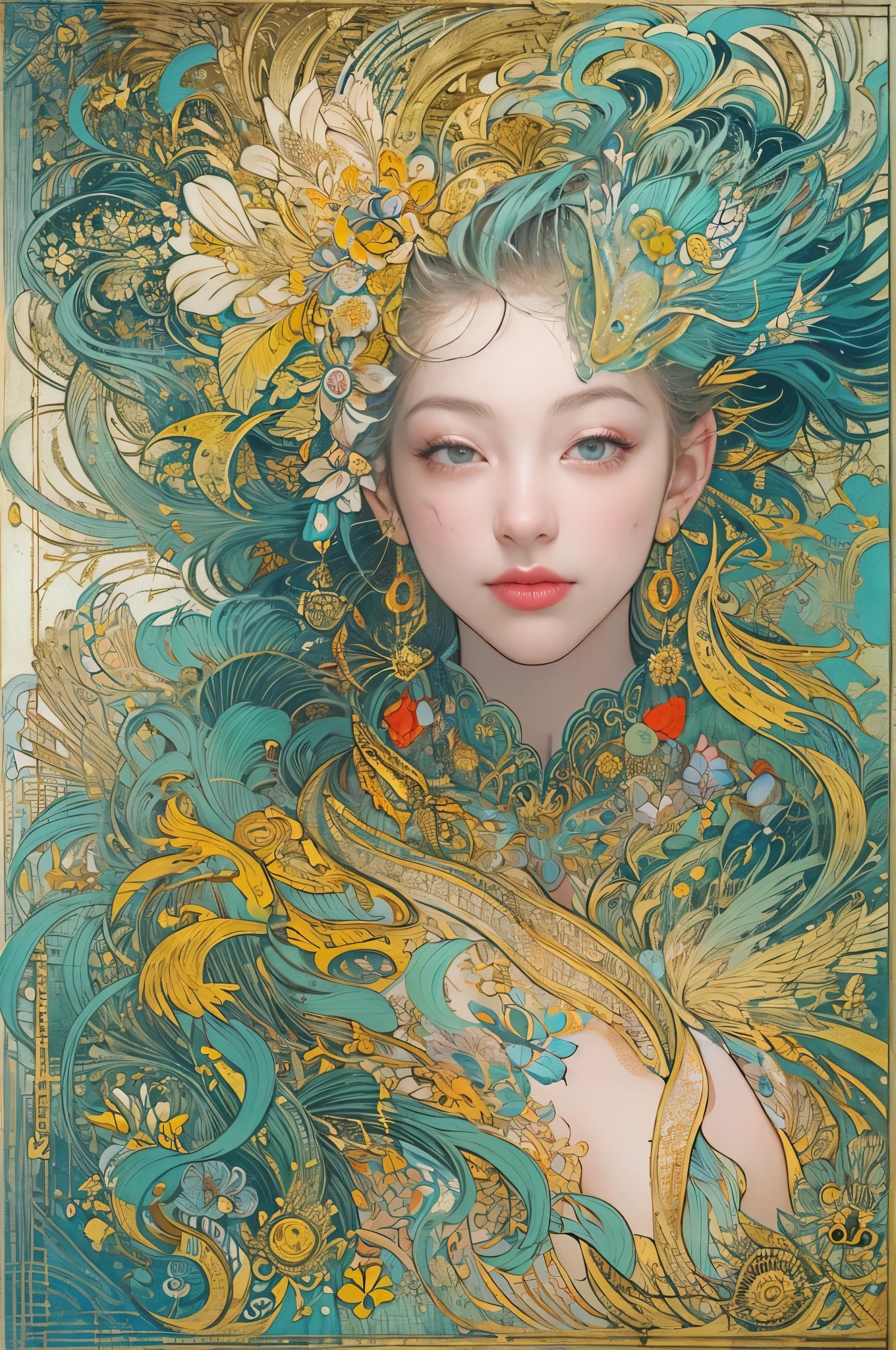 (masterpiece,quality, Best quality, offcial art, Beauty and aesthetics:1.2),(1 sister:1.3),Very meticulous,(fractal art:1.1),(One color:1.1),(blooming flower:1.3),Most detailed,( tangled:1.2), (dynamicposes), (abstract backgrounds:1.3), (Traditional Chinese fabrics:1.2), (Glowing and radiant skin), (Lots of colors:1.4), (ear nipple ring:1.4),(Decorative painting:1.6), Lighting,Ink painting and watercolor,ink,water ink