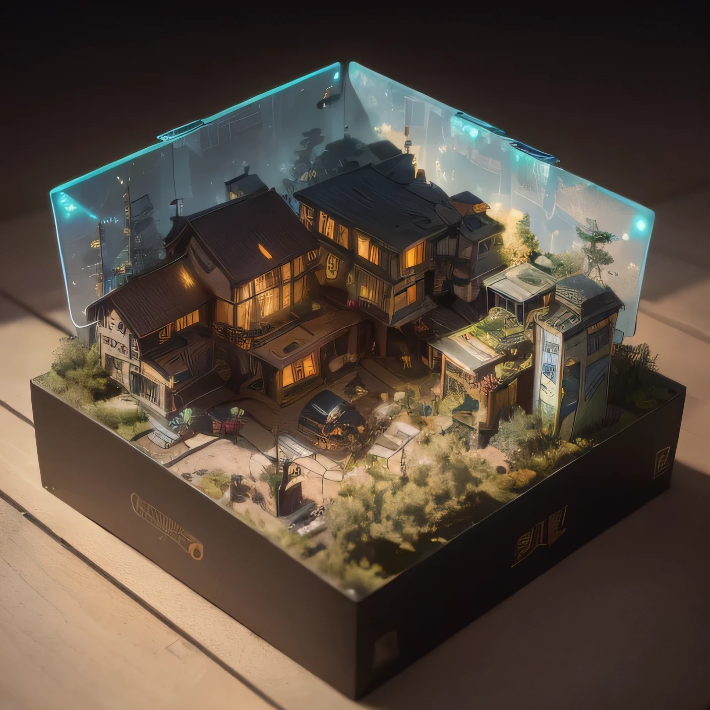 2658年Lunar soil realistic model, (bifurcation, original photo, best quality, masterpiece:1.4),SteampunkCyberpunk6820 City,(CyberpunkLunar soil light:1.3), Lunar soil (related to land),(in a small nature box:1.3),Isometric, small nature, landscape on foundation,landscape,