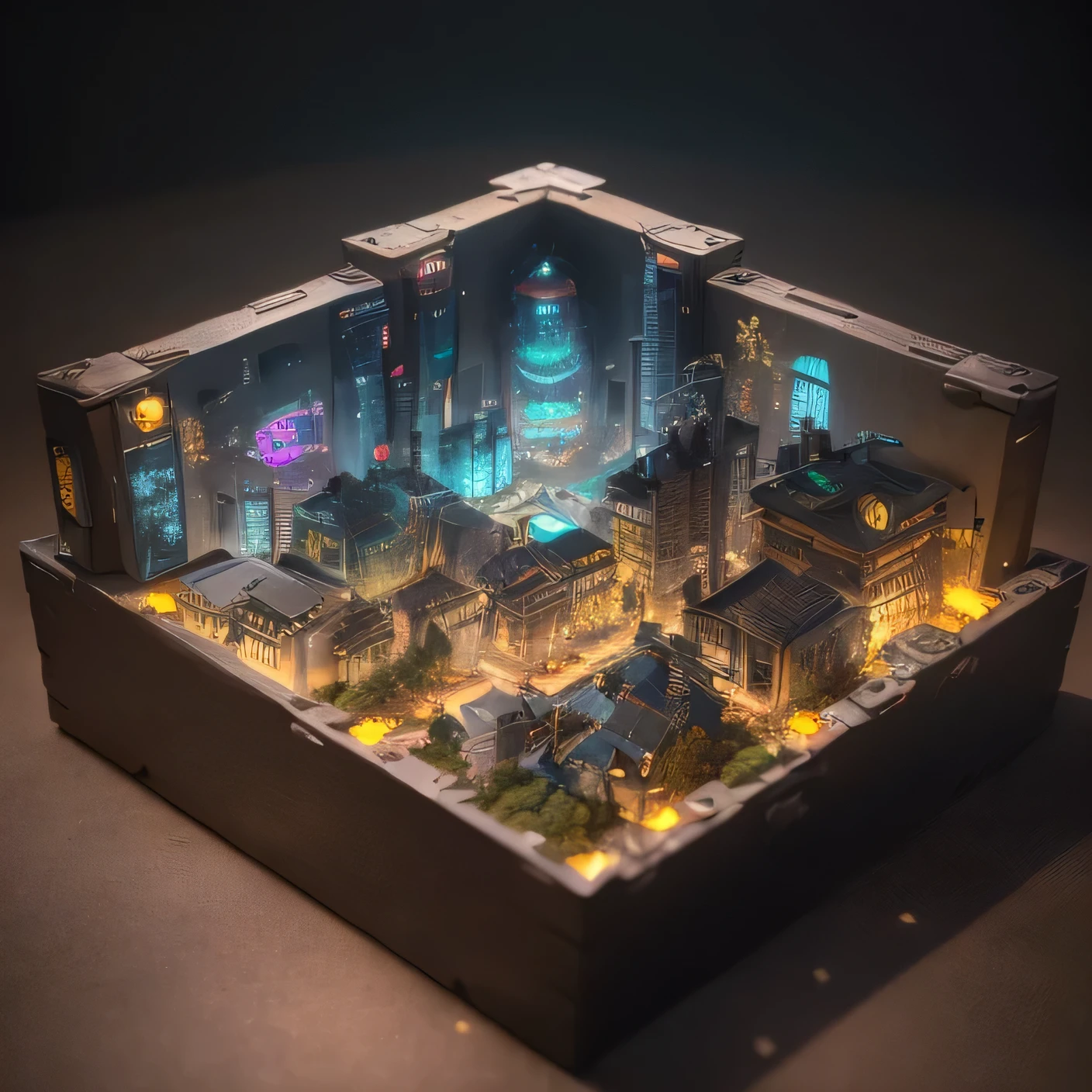 2658年Lunar soil realistic model, (bifurcation, original photo, best quality, masterpiece:1.4),SteampunkCyberpunk6820 City,(CyberpunkLunar soil light:1.3), Lunar soil (related to land),(in a small nature box:1.3),Isometric, small nature, landscape on foundation,landscape,