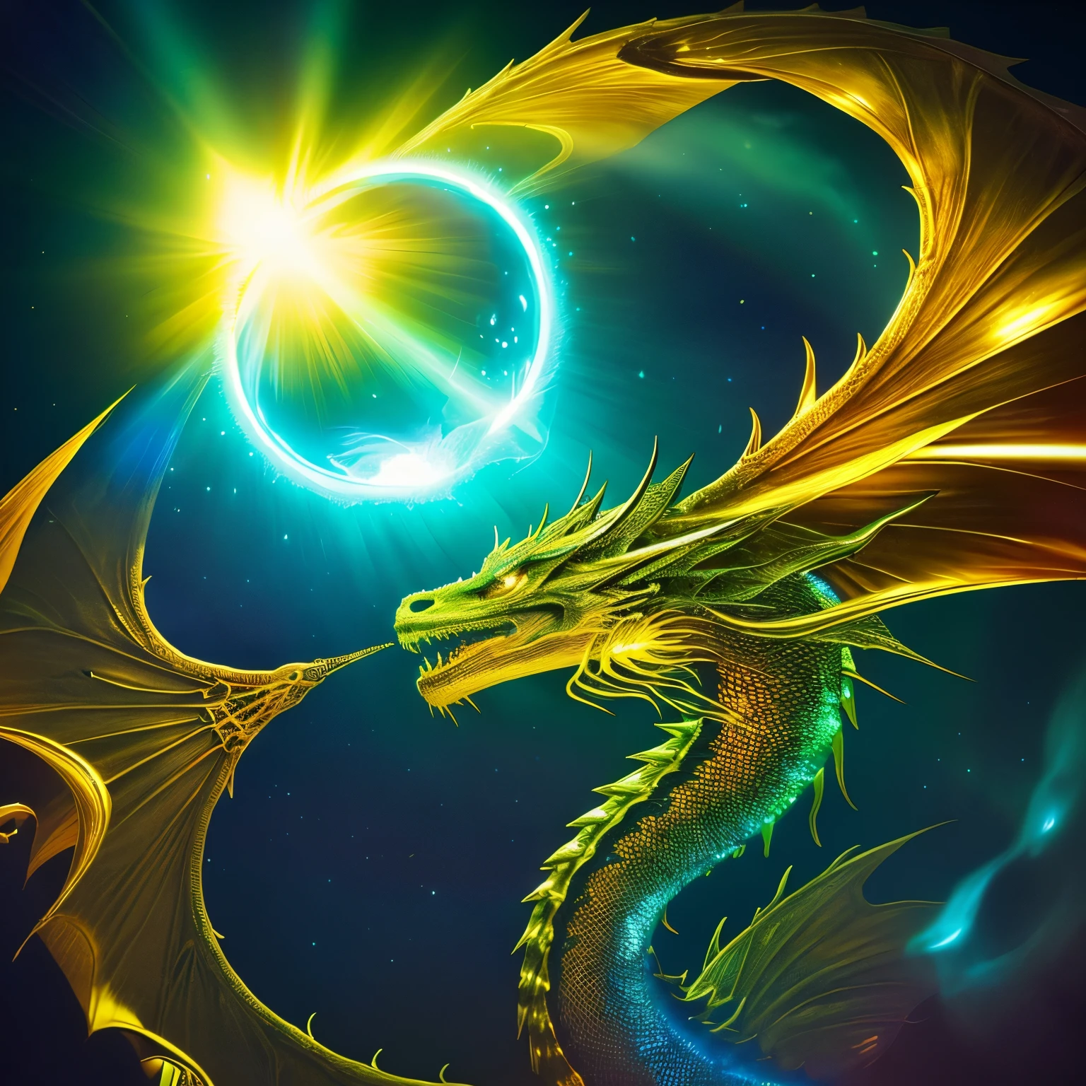 (High resolution:1.2),(highest quality,4K,8K,High resolution,masterpiece:1.2),surreal,beautiful dragon、gold、GOLD、fantasy、abstract,Personal,eye-catching,Bright colors,sparkling,shine,transcendental,fascinating,curved line,meltable shape,complicated pattern,unexplainable shape,cloud of wandering,dreamy atmosphere,magical aura,calm,harmonious,quiet,bubbling light,transcendental surrealism,Supernatural elements,visual feast,Unleashed imagination,spiritual、mysterious aura、Shenlong、big dragon、Dragon Face、It&#39;s like a dragon is speaking to me