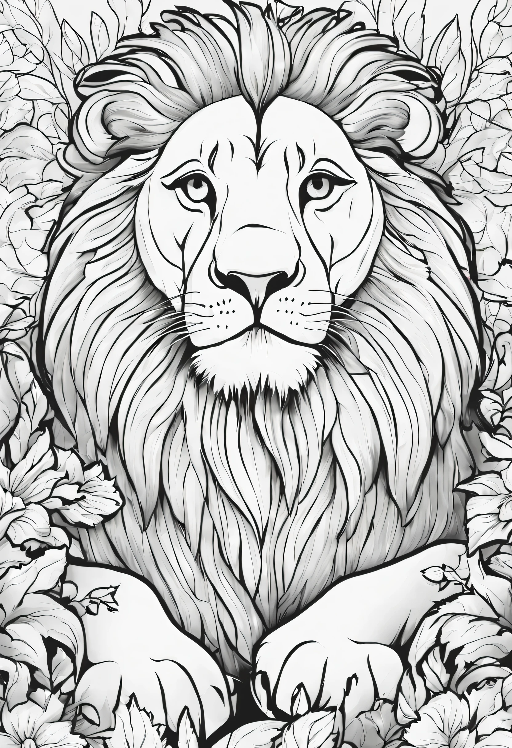 Lion in nature, livro de colorir, Vetor, fundo branco, Preto e branco, Vetor, contorno