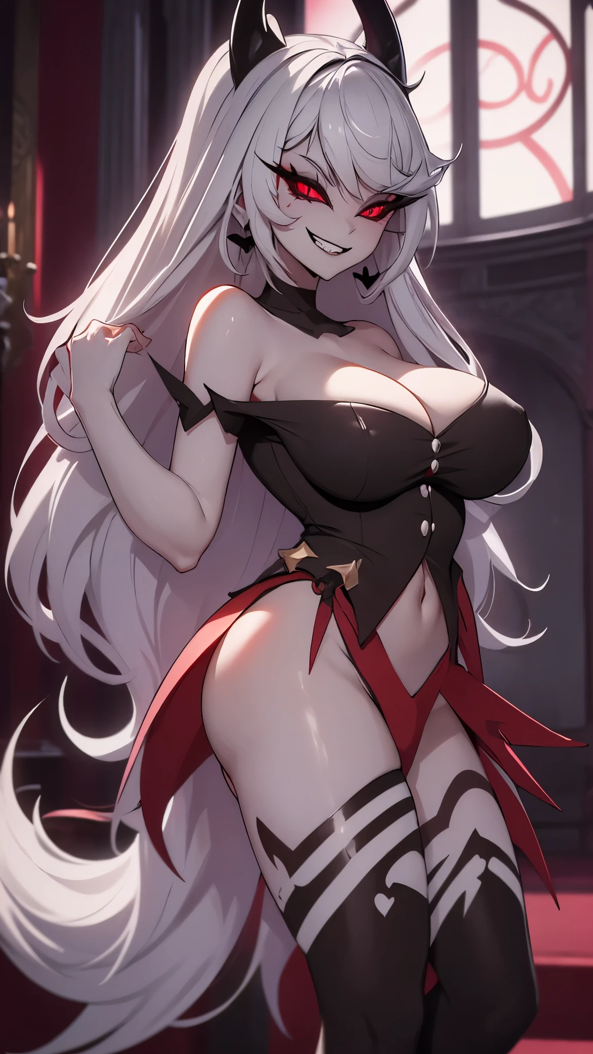 (((Carmilla Hazbin Hotel))), (((Gray skin))), (((excitada))), (((thick))), (((sexy pose))), (((ultra-detalhado))), (((busty))), (((big breats, big tits))), (((big ass, big butt))), (((perverted evil smile))),