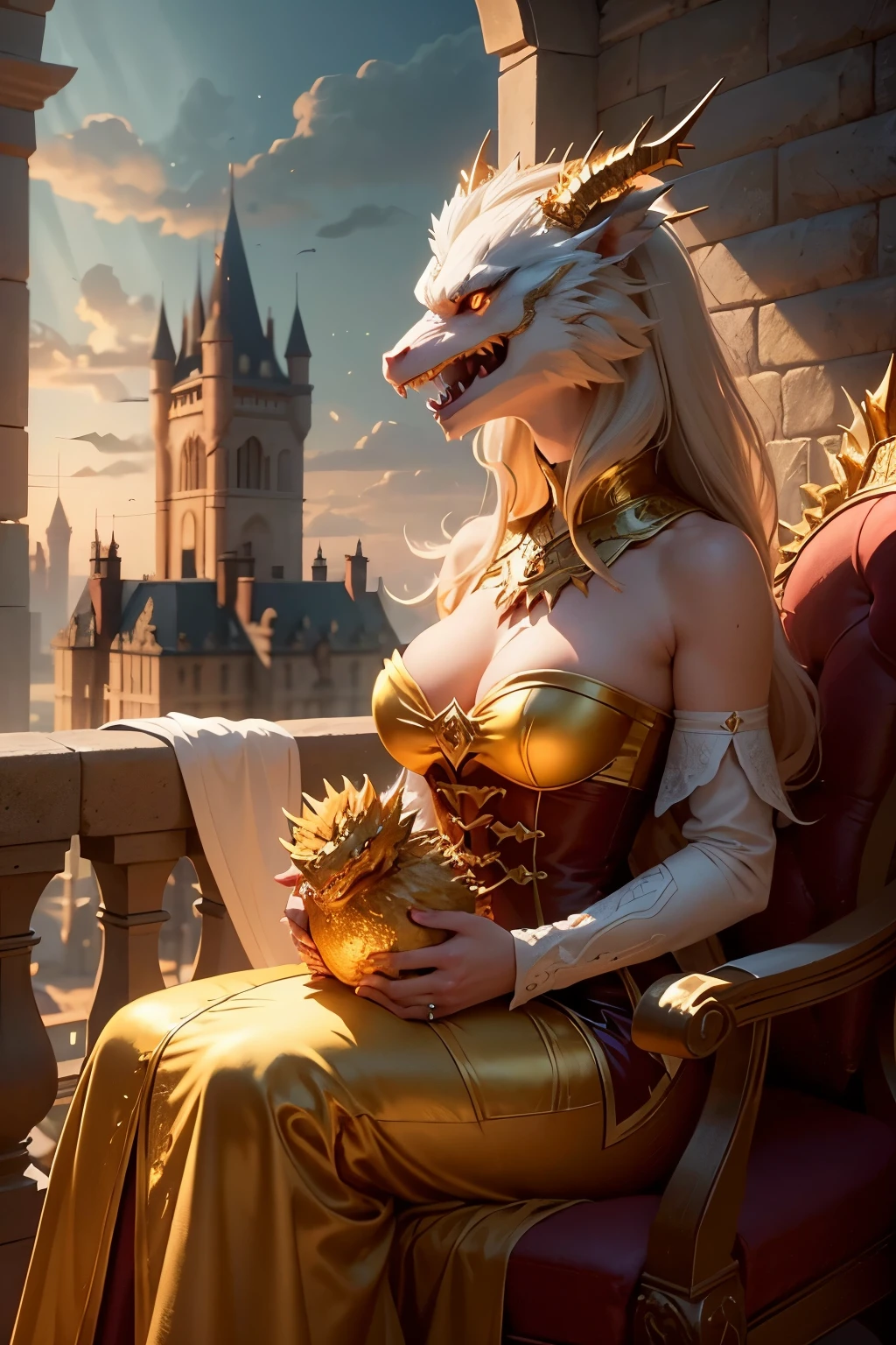 A large golden dragon, adorned with numerous spikes on its body and shimmering scales, ascended towards the grandest castle tower. Its presence was announced by the rhythmic flapping of its colossal wings and the faint heat emanating from its majestic form. Upright on the small balcony of her fortified prison, the princess pondered with determination. "Once again, this tormenting dragon," she thought, gritting her teeth. "But what was missing now? Its fire, its ferocious roar-no, there was something more," she murmured to herself.
Ever since the peculiar changes began, the nannies had kept her confined within these h