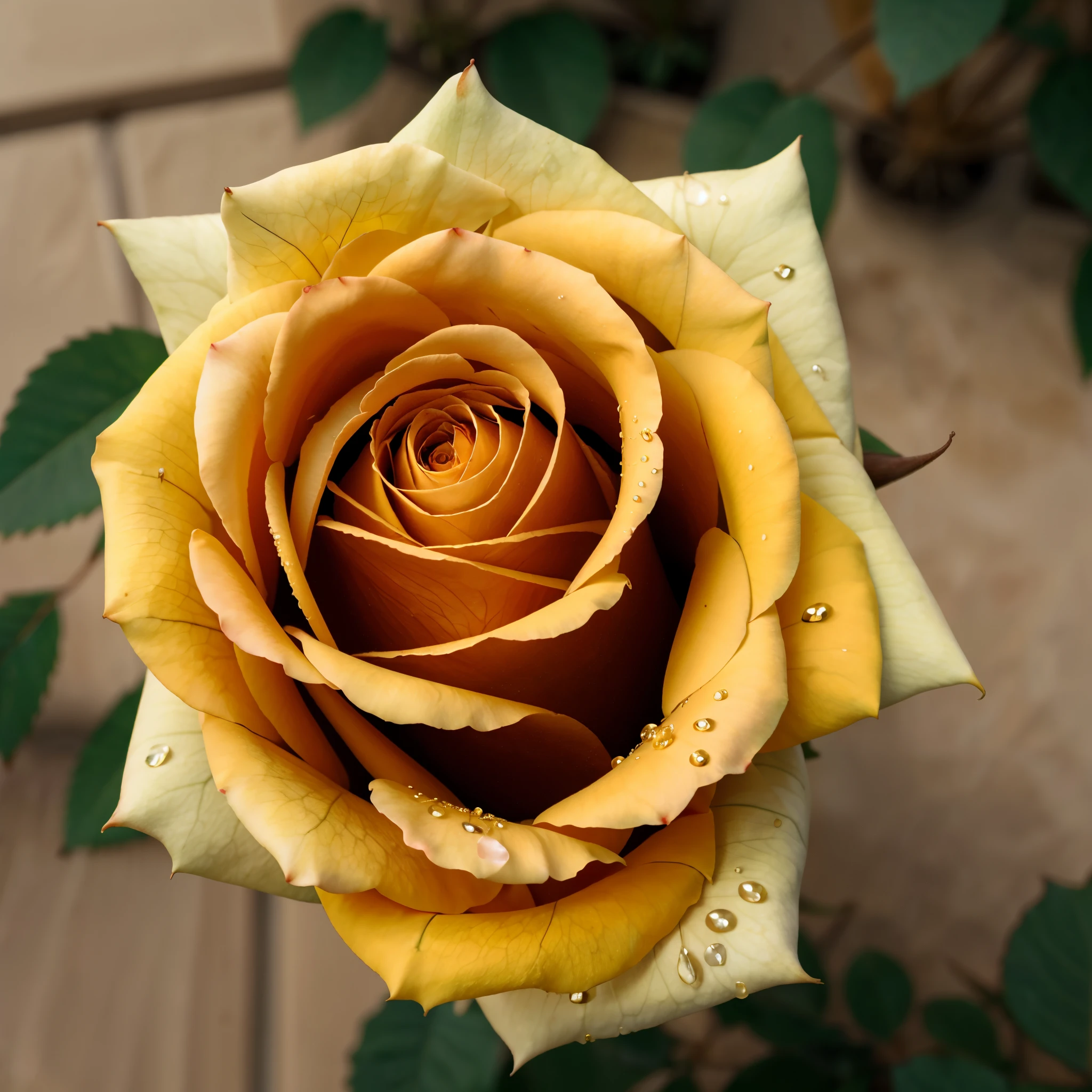 red rose with water drops in a garden, photorealistic myrose, blur background, (red rose)