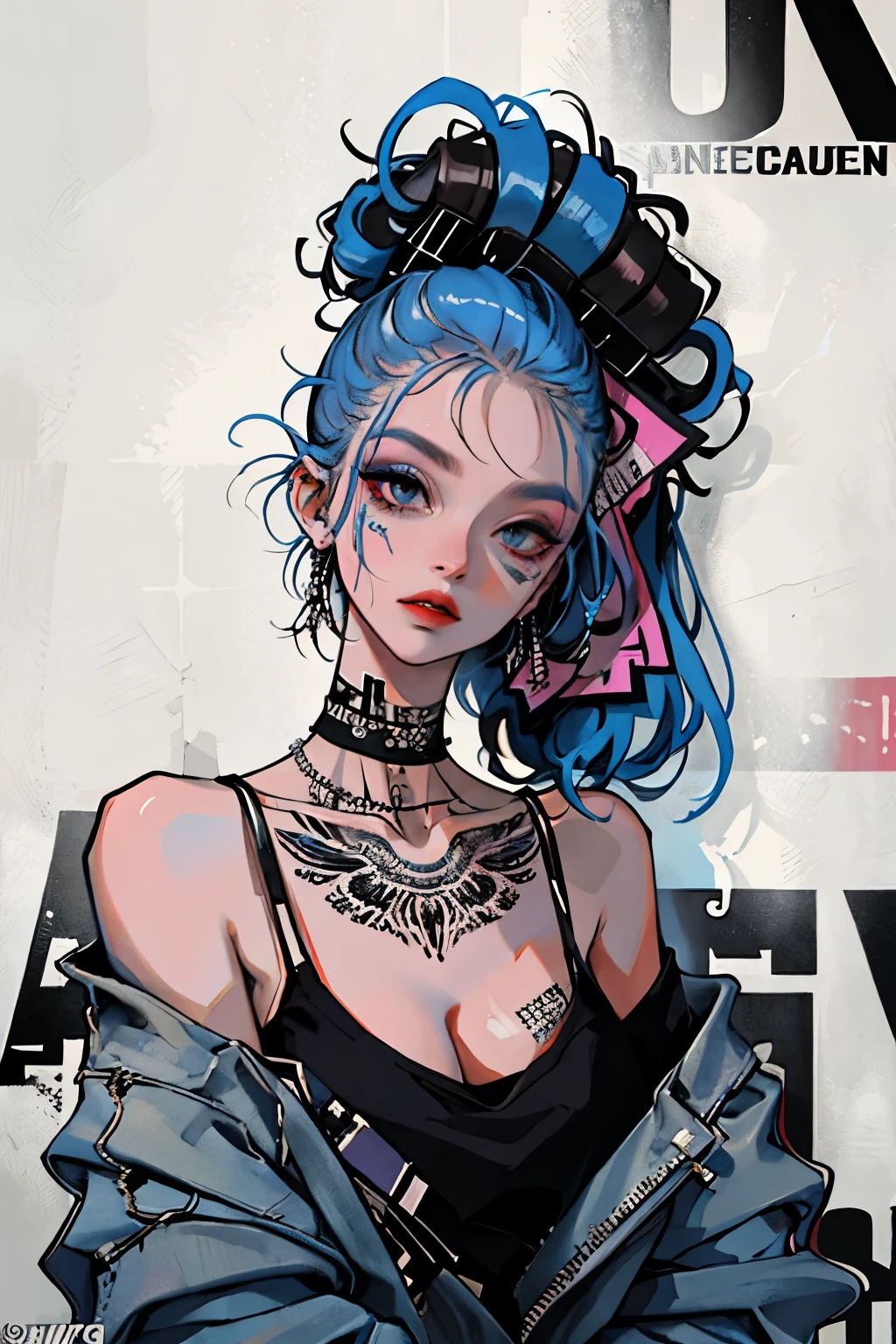(masterpiece: 1.2, best quality), (real picture, intricate details), (1lady, solo, upper body, big tits) Clothing: sharp, stylish, cool, fashionable, non-standard, avant-garde, experimental Appearance: shaved head or bold hair color, spectacular makeup, unconventional fashion choices, tattoos on the arms Behavior: rebellious, non-conformist, provocative Venue: Urban Art District, Underground Music Scene Hobbies: attending punk shows, creating art in mixed media, experimenting with different subcultures Values: individuality, authenticity, creative expression Sources of inspiration: punk rock, counterculture icons, avant-garde art movements Character traits: bold, daring, non-standard.
