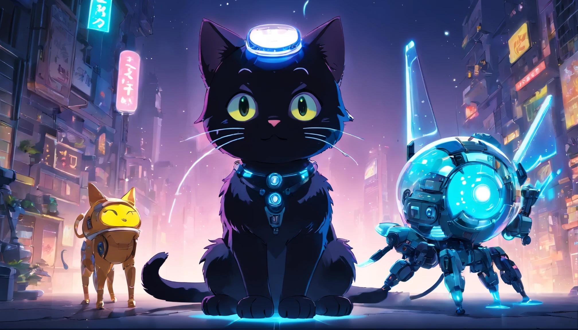 Black Color Cat, (Blind Box Toy Style:1.2), (Full Body Shot), 1 Transparent Boy,Behind him is a cute transparent robot cat, Transparent Mech, Exquisite Helmet:1.2, glasses:1.2, Cyberpunk, dreamy glow, luminous neon lights, clean, white background, (global illumination, ray tracing, HDR, unreal render,Reasonable design, high detail, master part, best quality, hyper HD, Cinematic lighting)