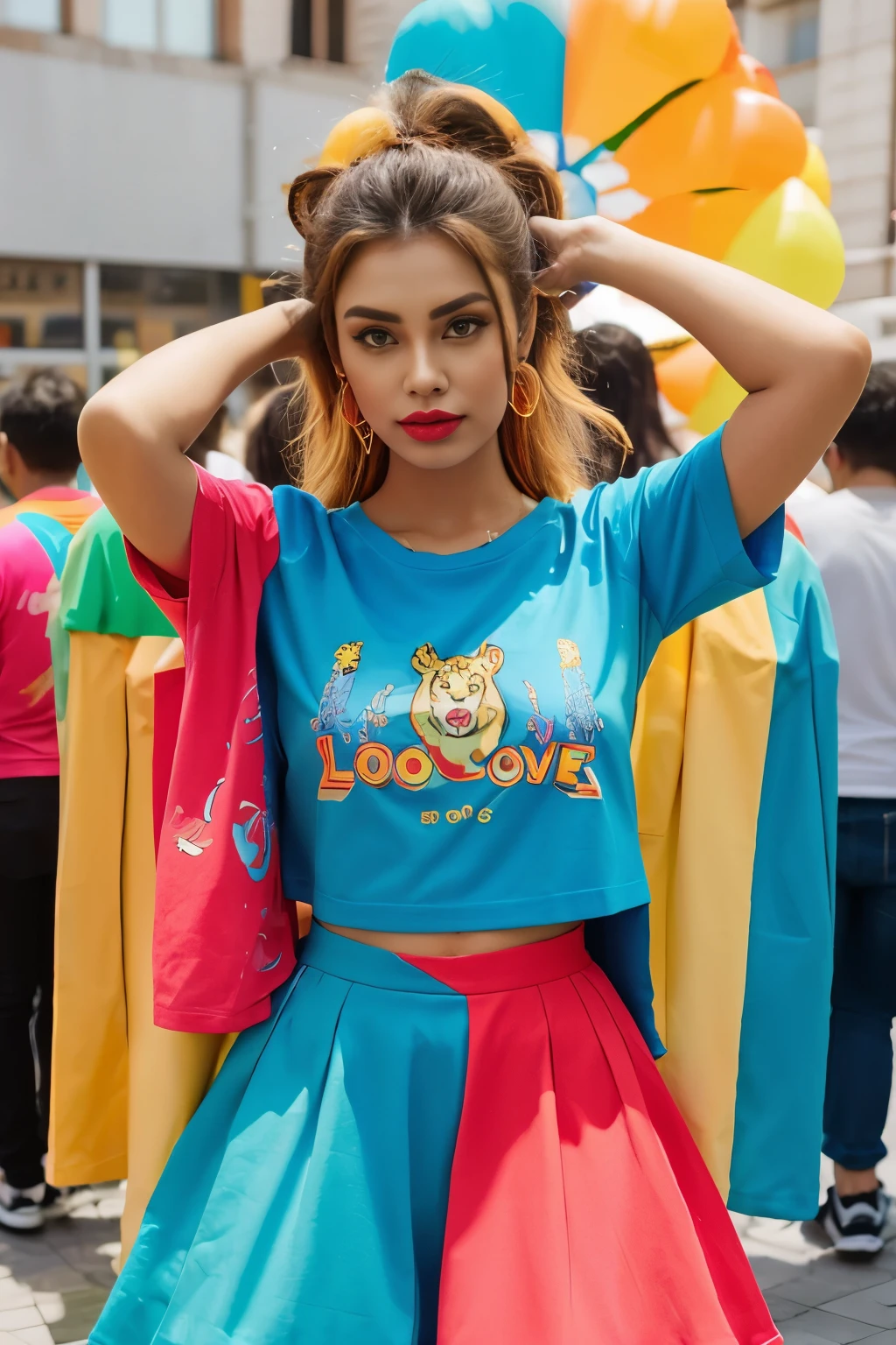 To create a style colourfull and shirt 👕 in red colour and blue colour and in lion dress