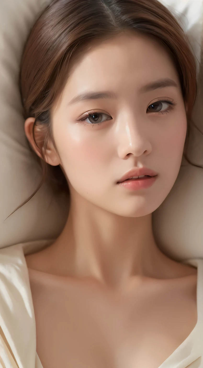 ((top quality, 8k, masterpiece: 1.3)), beauty, Hidden Face, 1 girl, beauty: 1.3, slim abs: 1.1, beautiful clothes, Random hairstyle, (sitting on bed), Super detailed face, highly detailed lips, delicate eyes, double eyelids, Naked trench,