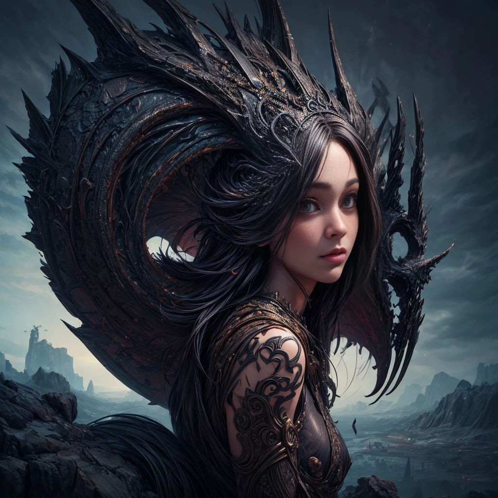 dragon, girl, exposd, , (fantasy world), nightmare (masterpiece: 1.2) (Realistic: 1.2) (Best quality) (Detailed skin: 1.3) (Intricate details) (8K)

