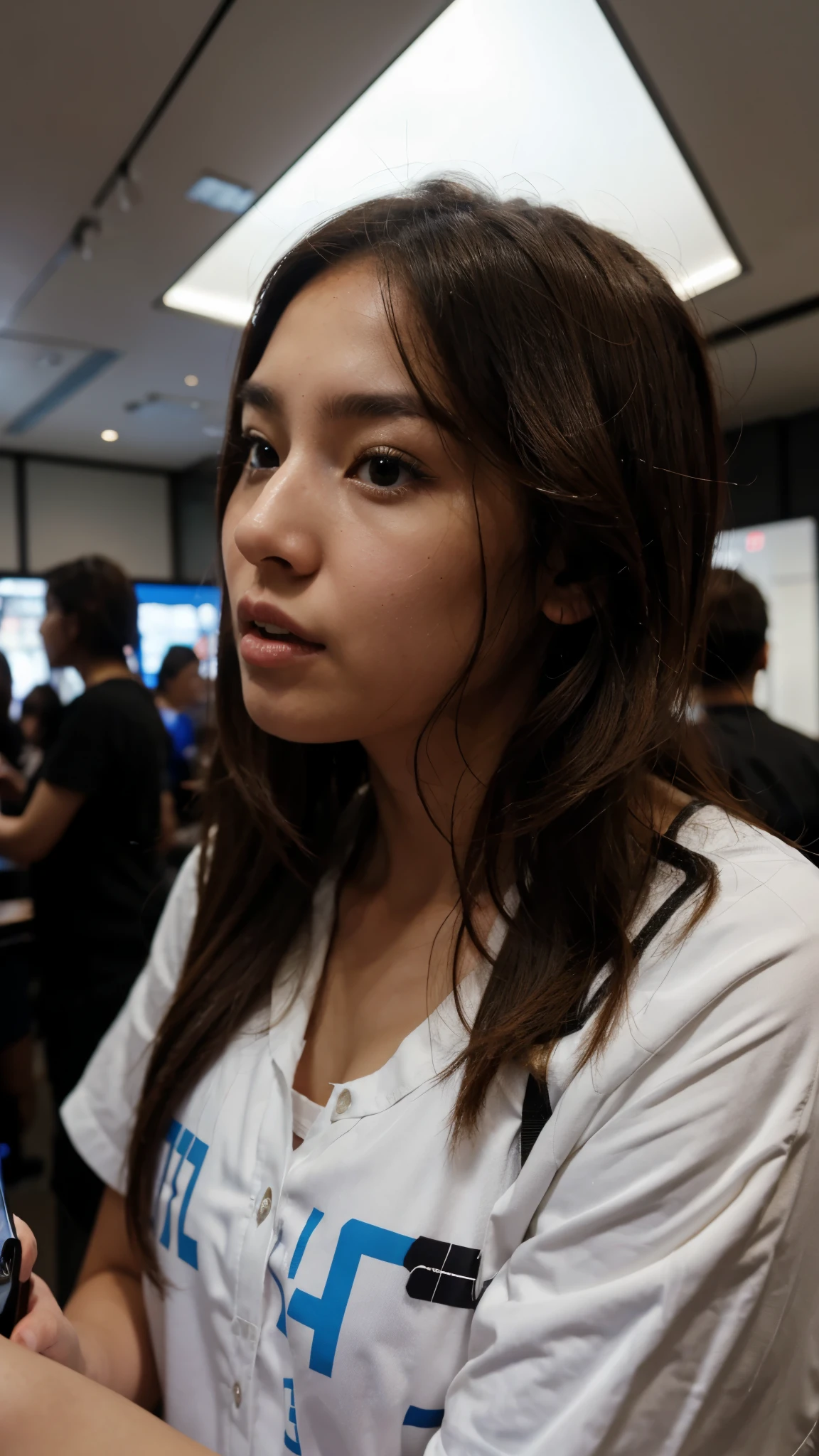 A girl shocked looking samsung galaxy s24 ultra