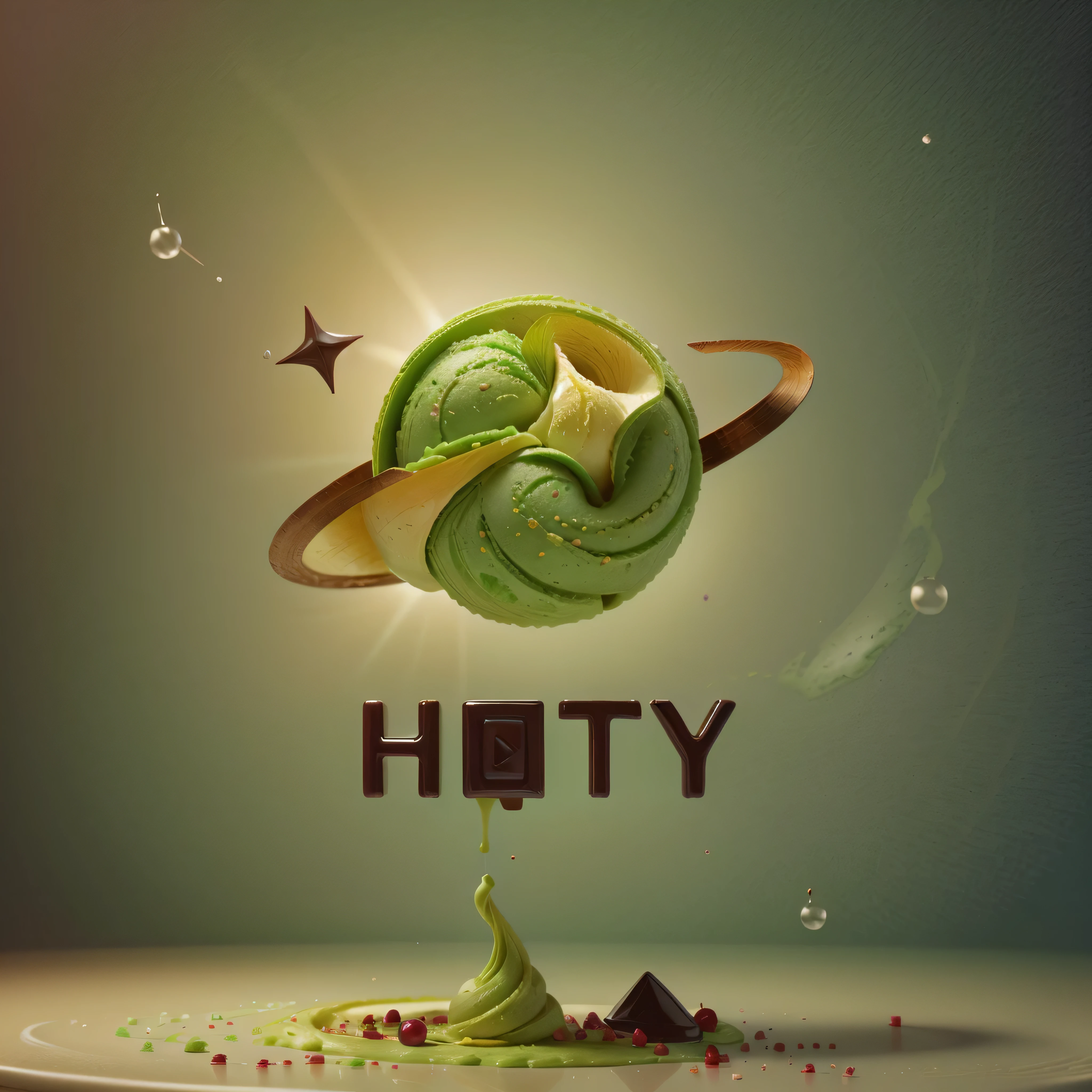 Matcha Ice Cream Cone,Top with dark chocolate sauce,soft,delicious, panoramic,Vibrant green background,Realistic and detailed images,Ultra-clear,best quality,Food wallpaper,cherry