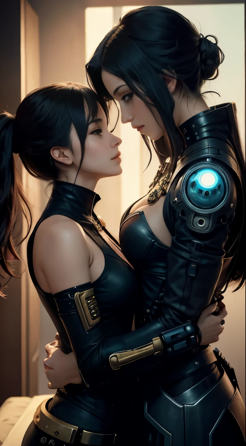(((((Sensuality and mystery: (duas lindas mulheres morenas e loiras suando, olhos azuis e seios grandes, corpo inteiro, roupas transparentes, view of the back, com uma bunda redonda, nu, Eles se beijam apaixonadamente, kiss from tongue to tongue, they are lying on a big round bed, )(folga de cama de seda vermelha)), ((blue neon nightclub lighting)), Nixeu e Sakimichan, Serafim Ahri KDA, lesbian kiss, inspired by Tim and Greg hildebrandt, Nick Silva e Ilya Kuvshinov, inspirado em Vincent Lefevre, Sakimichan e Frank Franzzeta, 8k lighting), Post apocalyptic,), h. r. estilo giger, gothic darkness, Invisible infrared), high Contrast, mistic), (profundidade), hyperornate Details), Kinetic lines and curves, diabo, (Cartaz de propaganda dos anos 1940), comic book superhero, (medium shot), scenecy), trending on ArtStation, electromagnetic