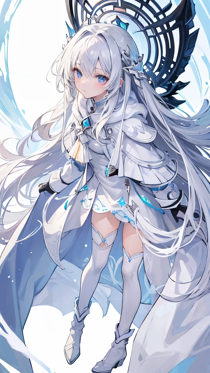 ((best quality)), ((masterpiece)), (detailed), perfect face,silver long hair,white cloak，white boots