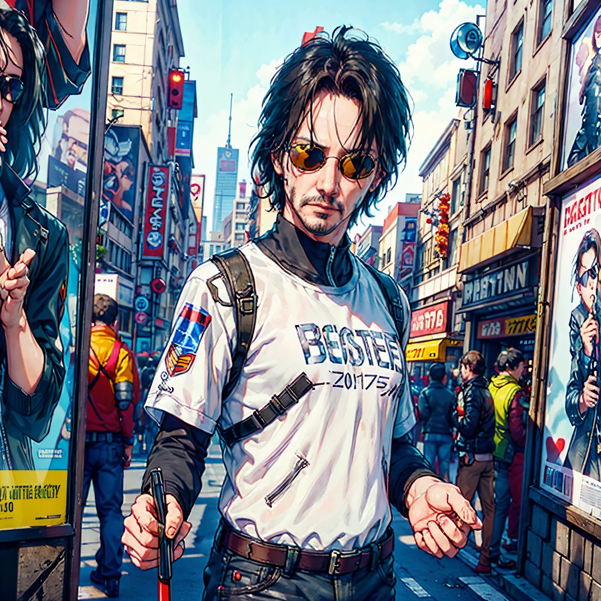 Keanu Reeves, (Poster: 1.6), Complex Detail, fine details, hyper-detailing, ray traced, Subsurface dispersion, Diffused soft lighting, Shallow depth of field, by Oliver Wetter, an intricate, higly detailed, sharp-focus, tension, Photorealistic painting (by Greg Rutkowsky:1.4), bokeh, The left arm of the robot is made of silver, T-shirt bulletproof vest on a naked body, purple jeans, Black Boots, cyberpunk 2077, Red Aviator Glasses, Silver prosthetic arm, in full height, Sateen, hairstyle, shoulder-length hair, Tatoo, Johnny Silverhand, Holds an electric guitar, Open Stage, city  of the future, A lot of spectators, Black skyscrapers, 3drender, 3d model. Swirling shadows deep path Equirectangular UnrealEngine5 Ultra Masterpiece Cinematic_sunlight ultra Pro_Photo-realistic optimal ultra_high-quality opengl-shaders ultra_high-details accurate reflex ultra_high-resolution perfection volumetric lightning improved Octane_rendues ultra_high-definition UHD XT3 DSLR HDR 3dcg analogiques extatiques symmetrical dazzling Will-o'-the-wisp global luminescence plasma hearth incandescente reflection varied multi etc. --v 6 --s 1000 --c 20 --q 20 --chaos 100