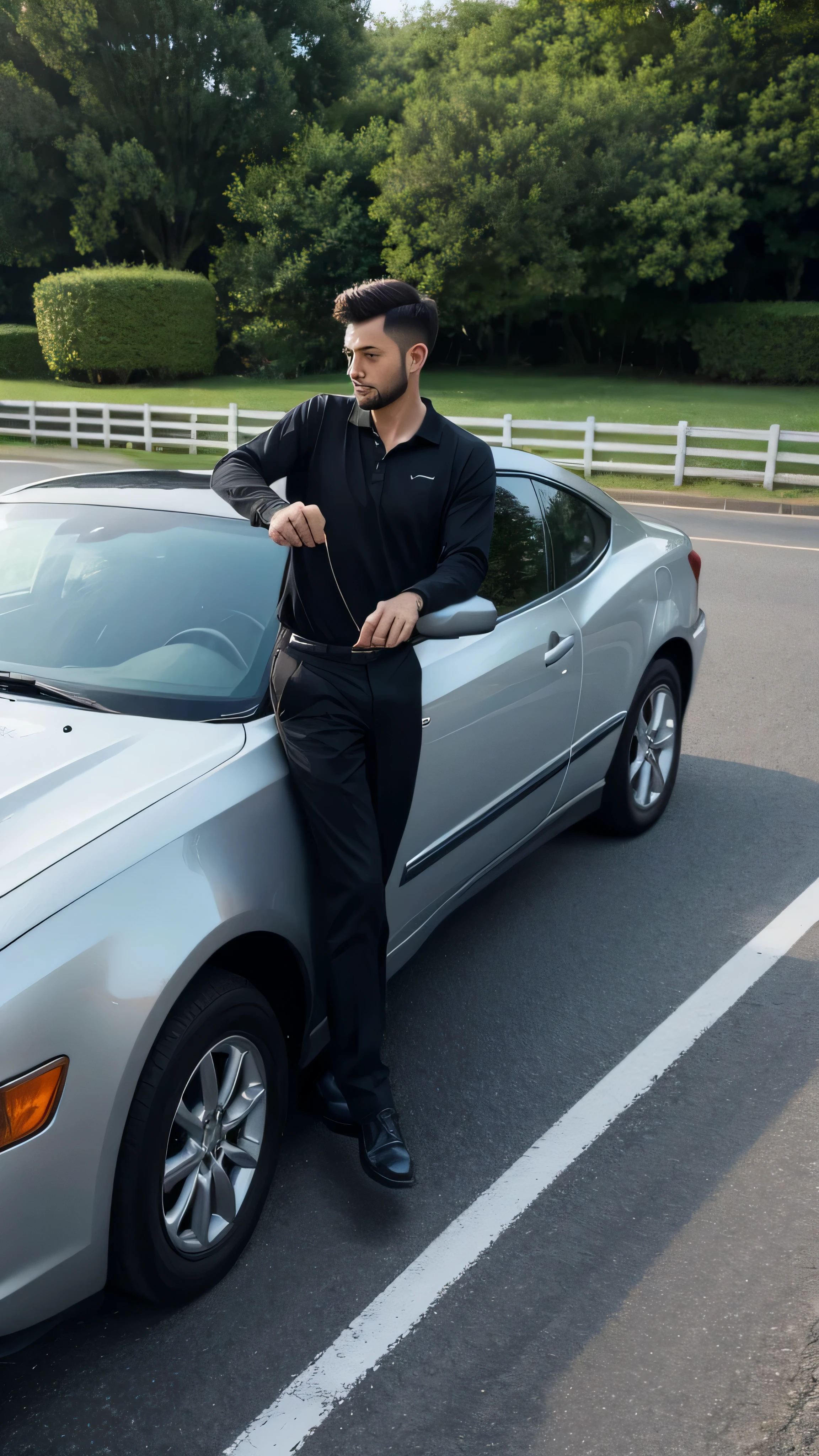 A man stopping his car on the side