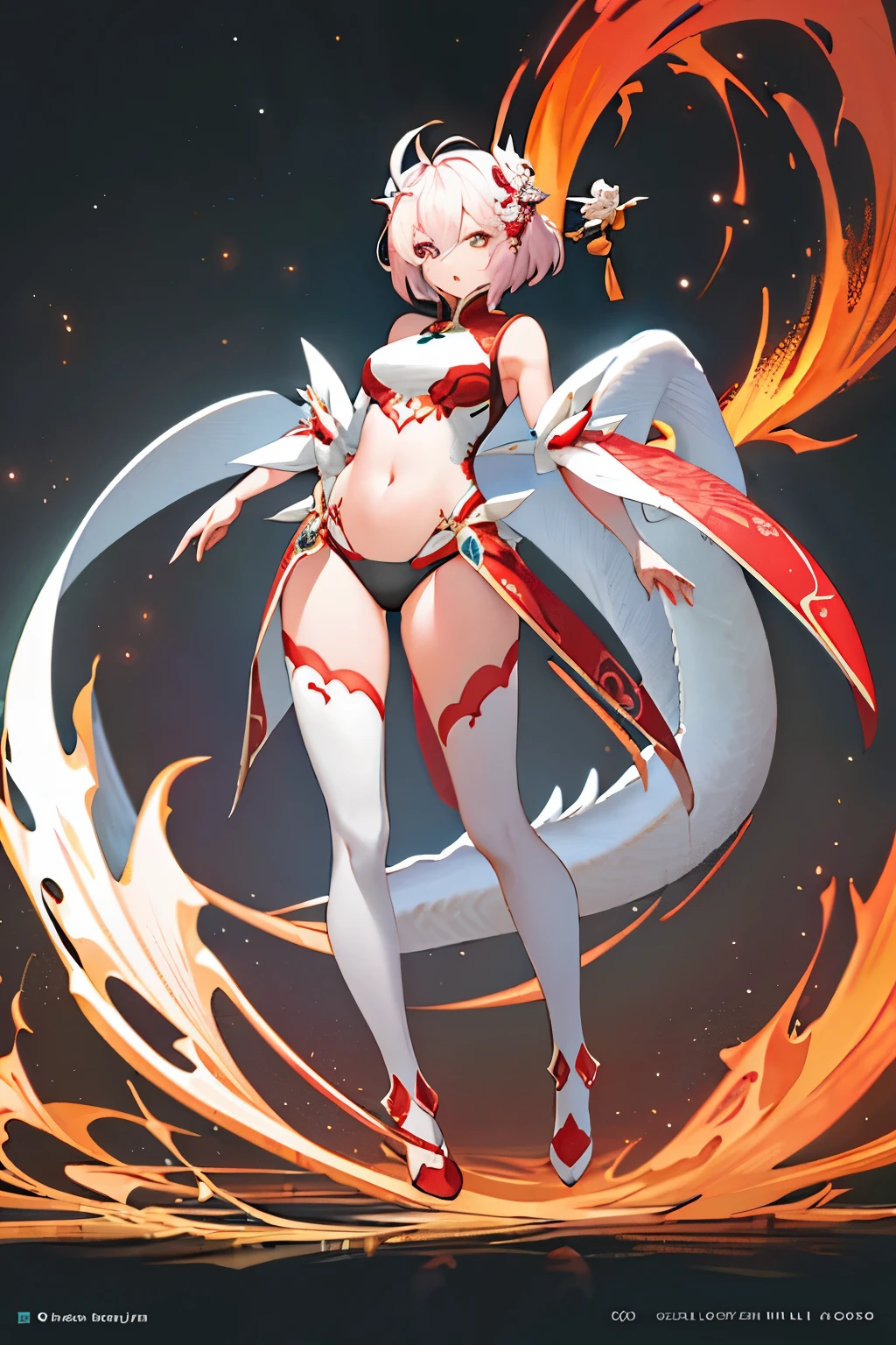 Girl, standing by the side, Pure white background, Chinese dragon in full body phase, 8k resolution illustration.
She gazes at the majestic dragon with awe-struck expression, her figure contrasting sharply against the pristine backdrop. The Chinese dragon, with its vibrant colors and intricate patterns, is shown in all its splendor during the full body phase. The high-definition details and ultra-realistic textures make every scale and fold visible in this stunning, 8k illustration.