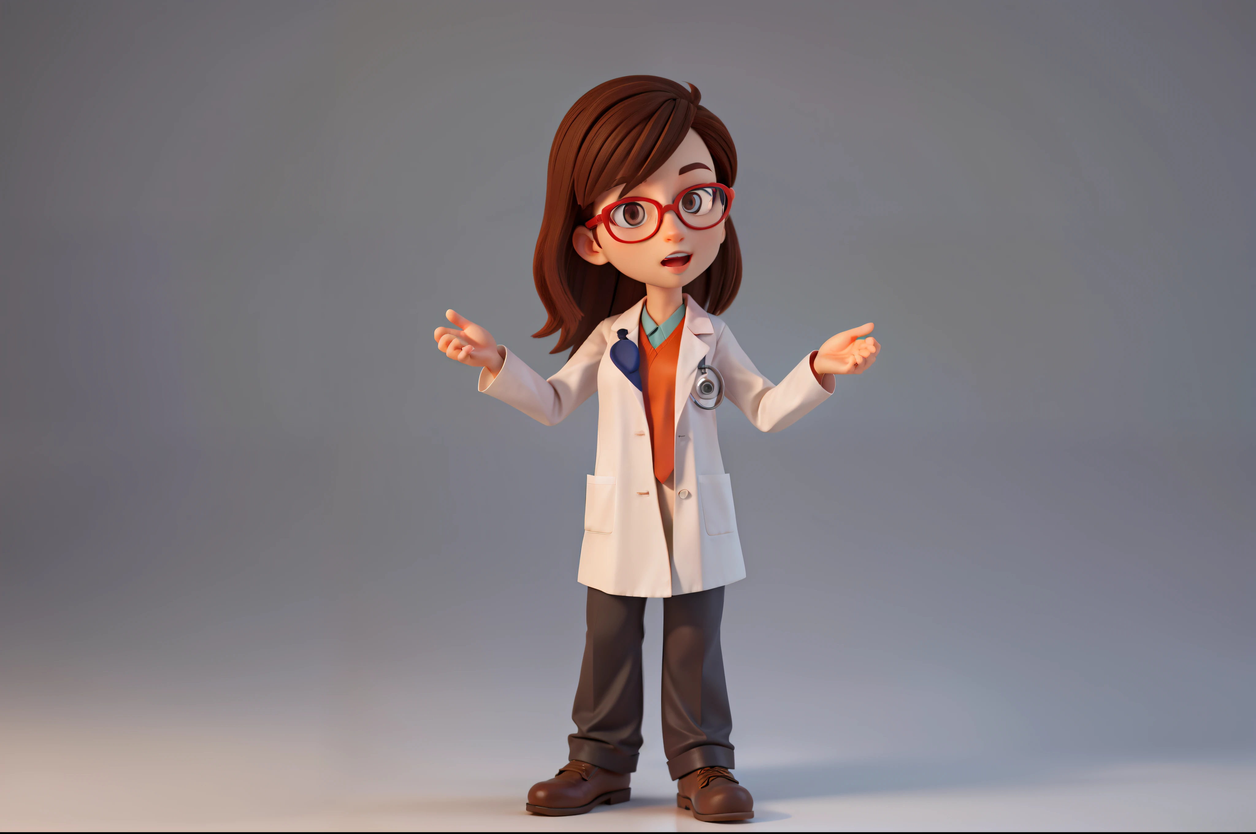 3d render. Cartoon character caucasian woman doctor wears glasses and uniform