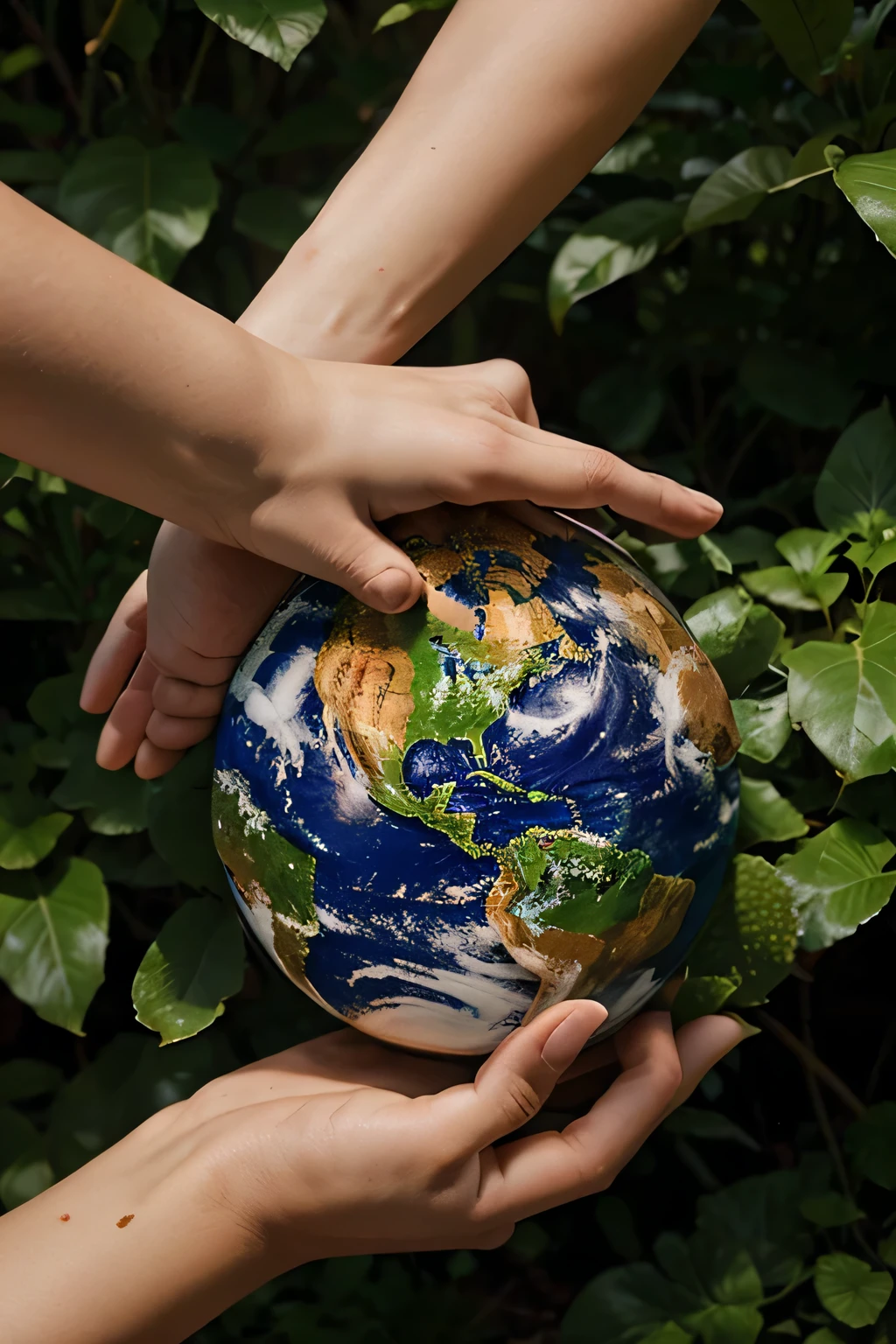 make me a poster about "protecting this earth" in the picture there are two hands holding the earth to protect it from harm.