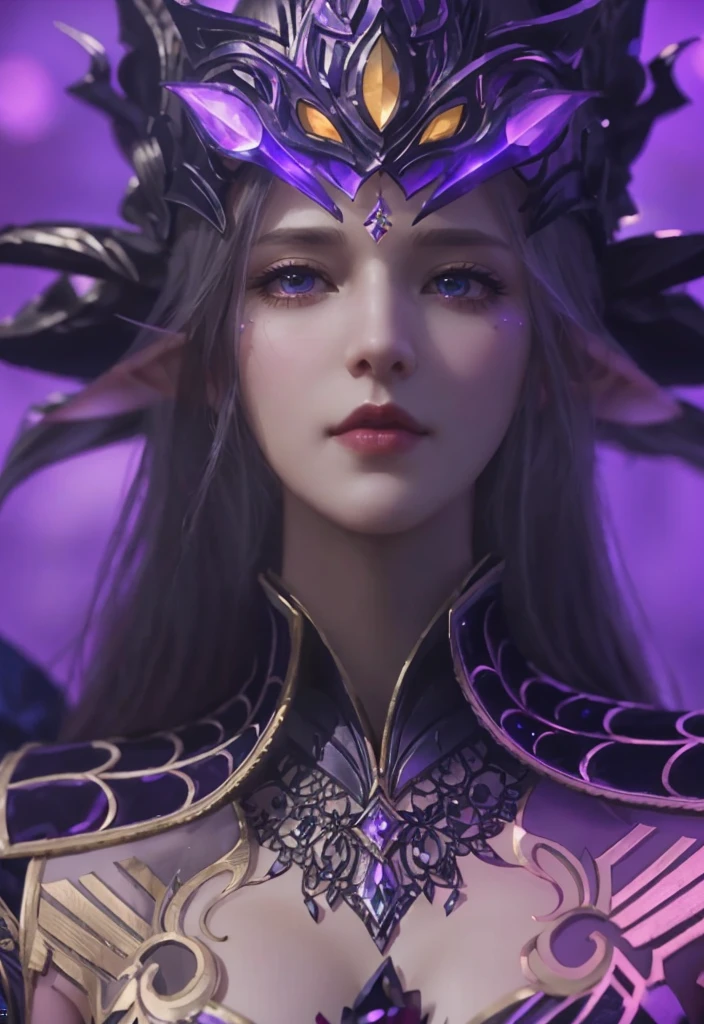 a close up of a woman with a purple and black costume, shadowbringers cinematic, 4 k detail fantasy, a beautiful fantasy empress, game cg, xianxia fantasy, xianxia hero, 2. 5 d cgi anime fantasy artwork, cinematic goddess close shot, ruan jia and artgerm, wow 4 k detail fantasy, hyperdetailed fantasy character