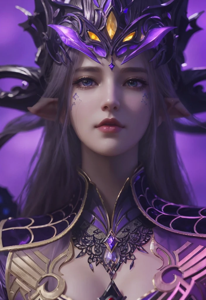 a close up of a woman in a purple dress holding a sword, 4 k detail fantasy, lineage 2 revolution style, shadowbringers cinematic, beautiful and elegant elf queen, wow 4 k detail fantasy, aion, from lineage 2, alluring elf princess knight, portrait of an elf queen, game cg, artgerm ; 3d unreal engine