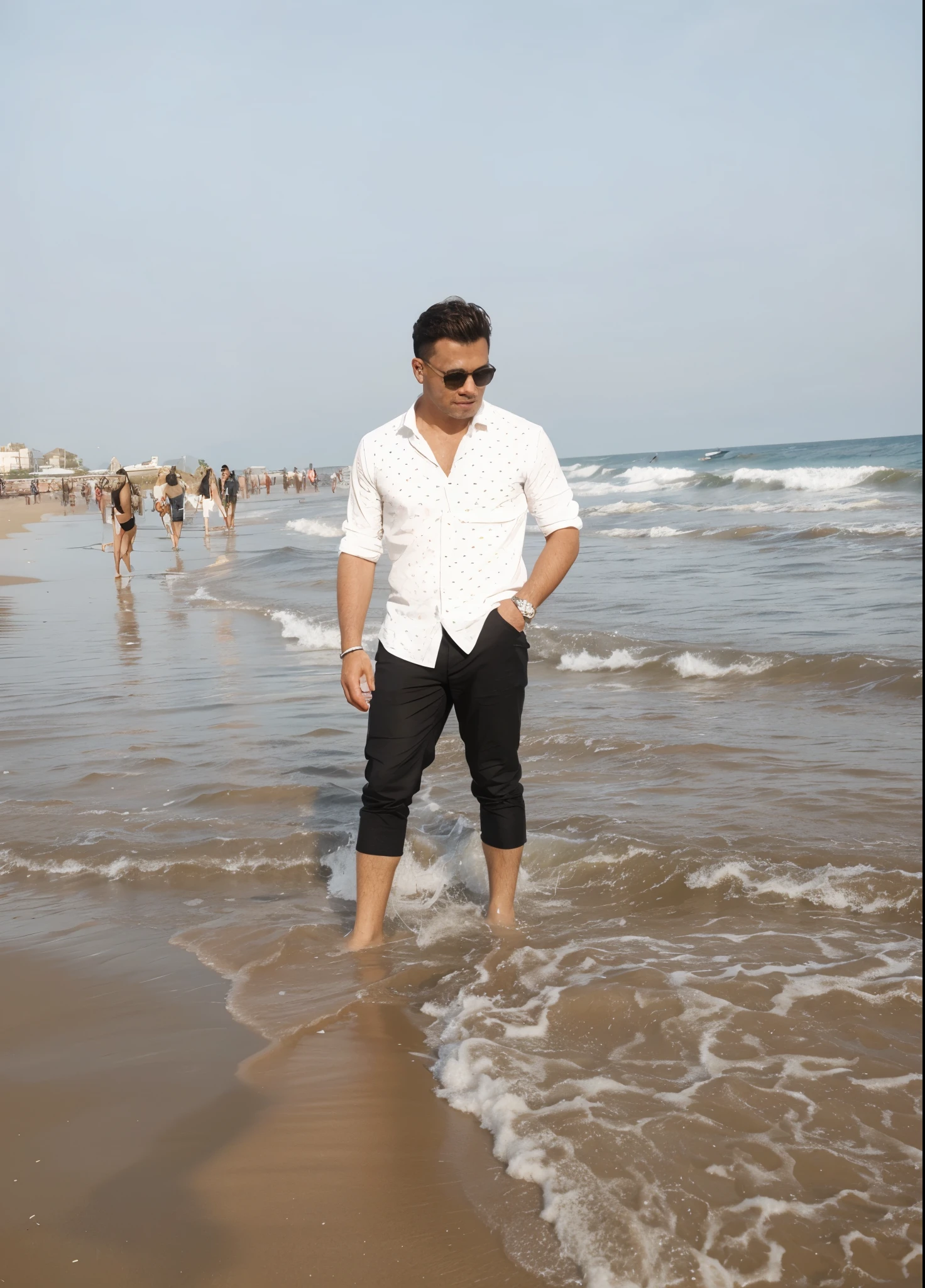 Change background, realistic 4k resolution, sea beach