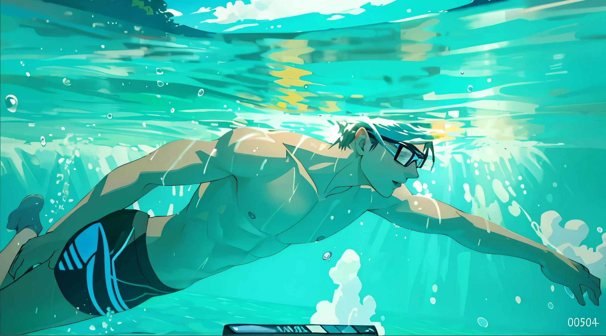 There is a young man of 15 years old with violet hair wearing swimming goggles aquatic goggles swimming in the water with a camera, captura, nadando bajo el agua, nadando bajo el agua, still video, punto de vista bajo el agua, nadando profundamente bajo el agua, leaked footage, tiro bajo el agua, nadando por el universo, Carrera de mariposa, 4 0 9 6, nadando hacia la superficie, leica 8k still from an a24 film, en una piscina, metraje de baja calidad