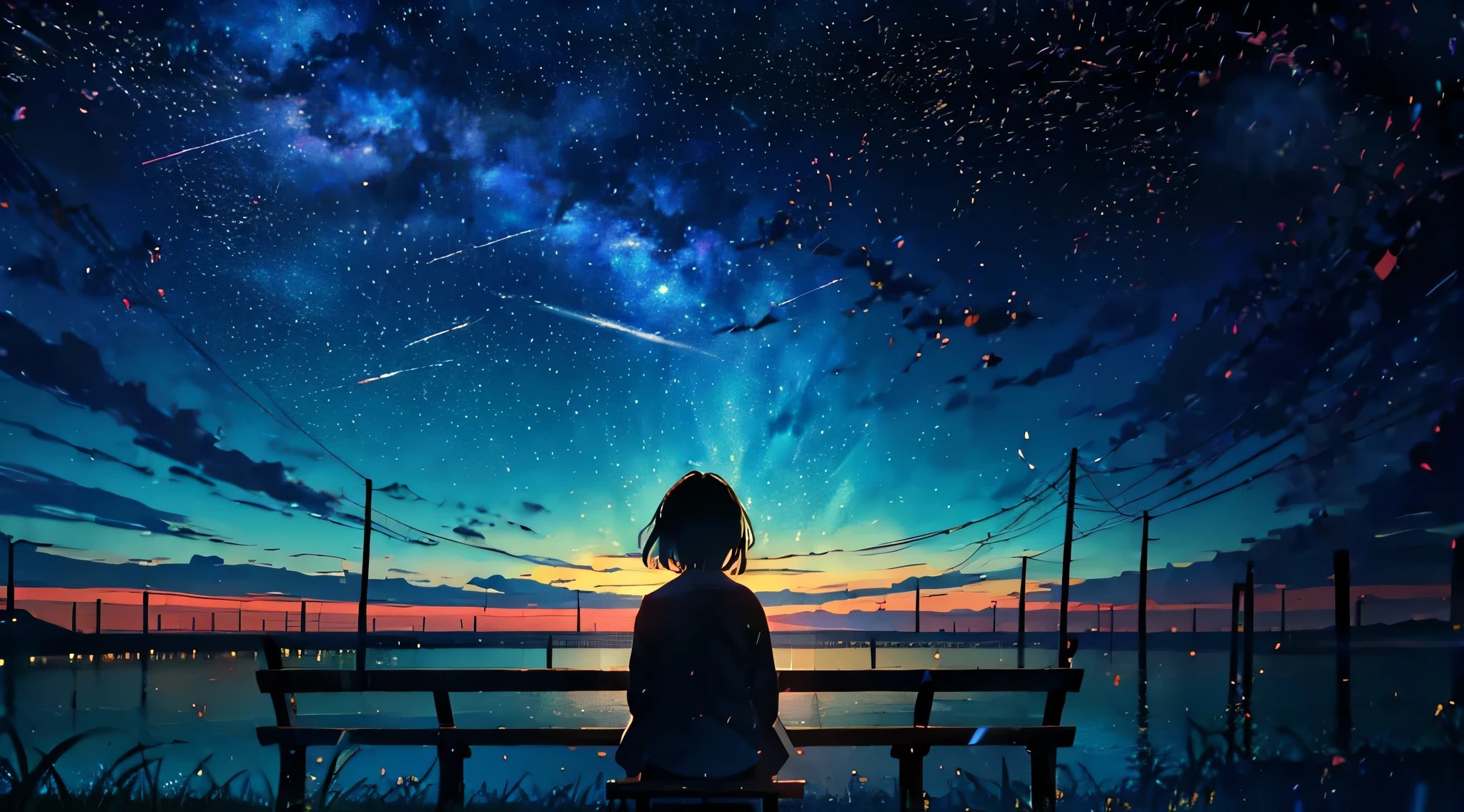 anime, of sky, performer, of bench, of milky, of performer, of sky, of performer, of bench, of milky, of performer, of, 宇宙of空. by makoto shinkai, anime sky, anime art wallpaper 4 k, anime art wallpaper 4k, anime art wallpaper 8 k, awesome wallpaper, with of sky full of performer