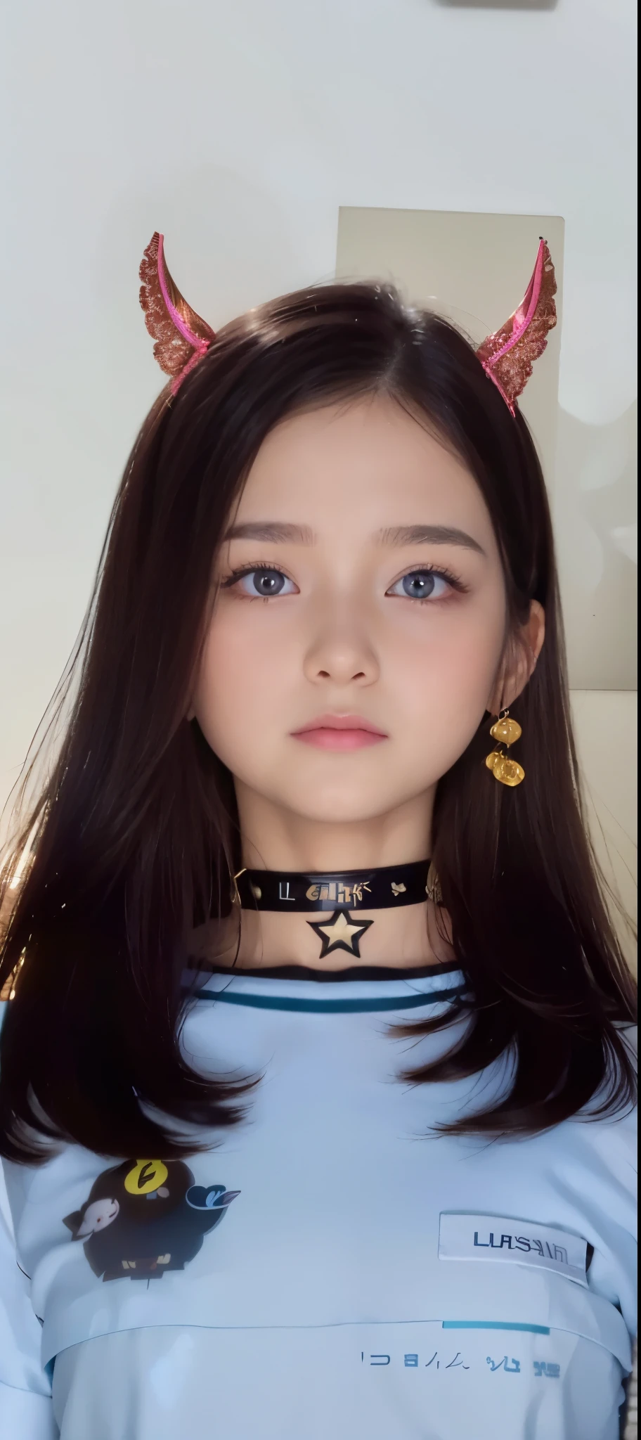 Unparalleled beauty, Lustrous firmness and shiny skin, Bangs between the eyes, Glossy straight beautiful pale blonde, Super Long Straight Silky Hair, eye line, Sexy beautiful innocent 14 years old, High definition big beautiful bright pale blue eyes, Beautiful and nice girl, Baby face, Short sleeve shirt、Glossy face、Small face beauty