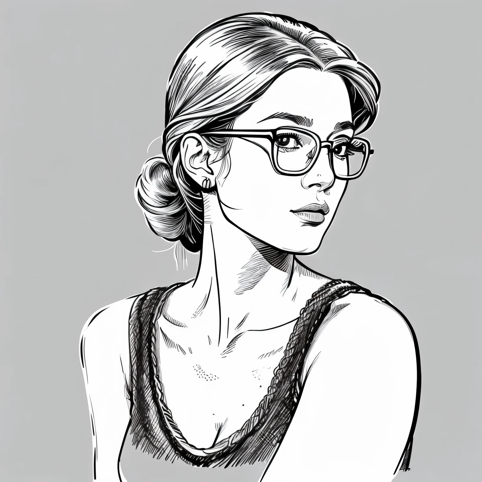 a drawing of a beautiful woman with glasses, a character portrait by Farel Dalrymple, featured on tumblr, figurativism, criterion collection, photoillustration, concept art, very simple line art, upper body