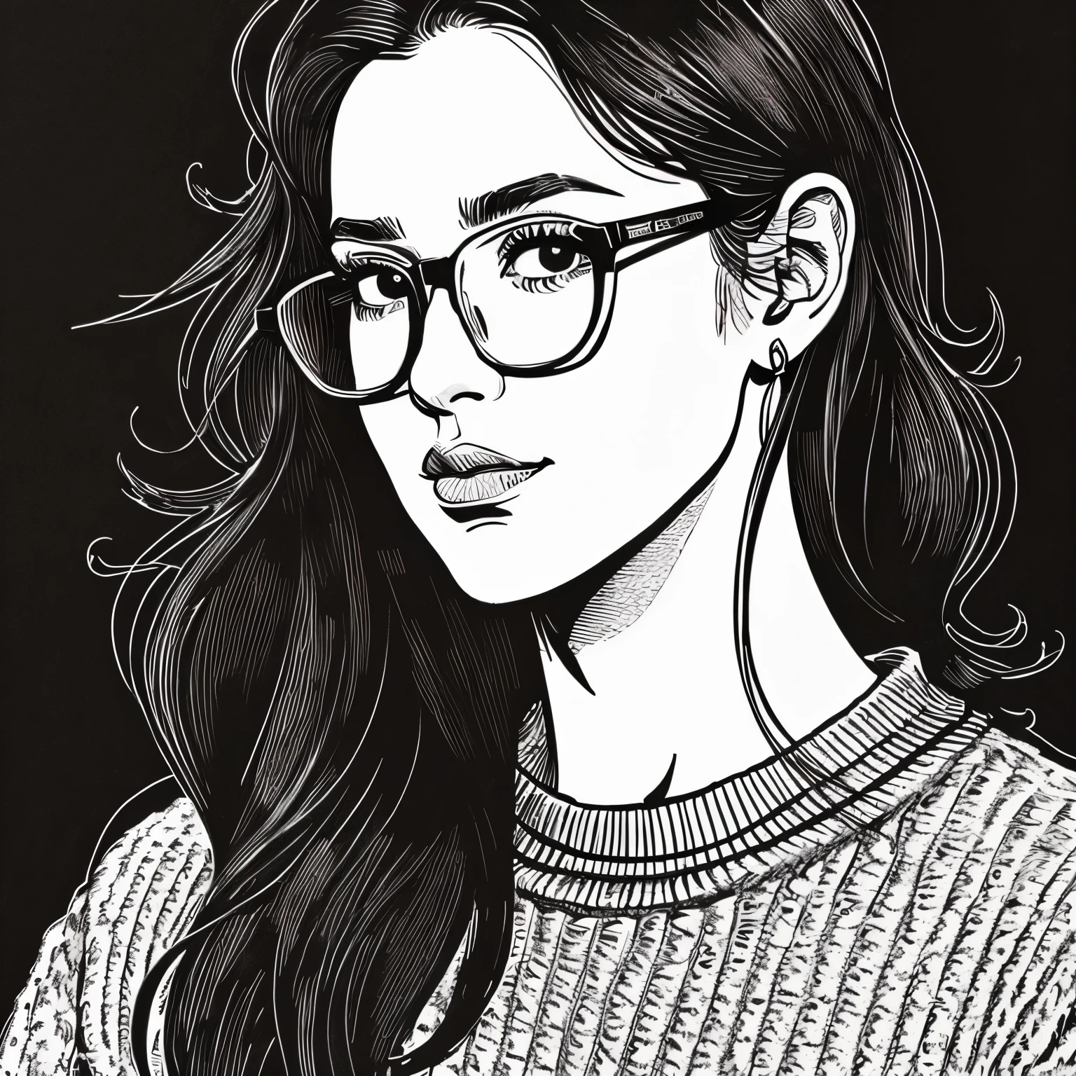 a drawing of a beautiful woman with glasses, a character portrait by Farel Dalrymple, featured on tumblr, figurativism, criterion collection, photoillustration, concept art, very simple line art, upper body, fashionable, jacket