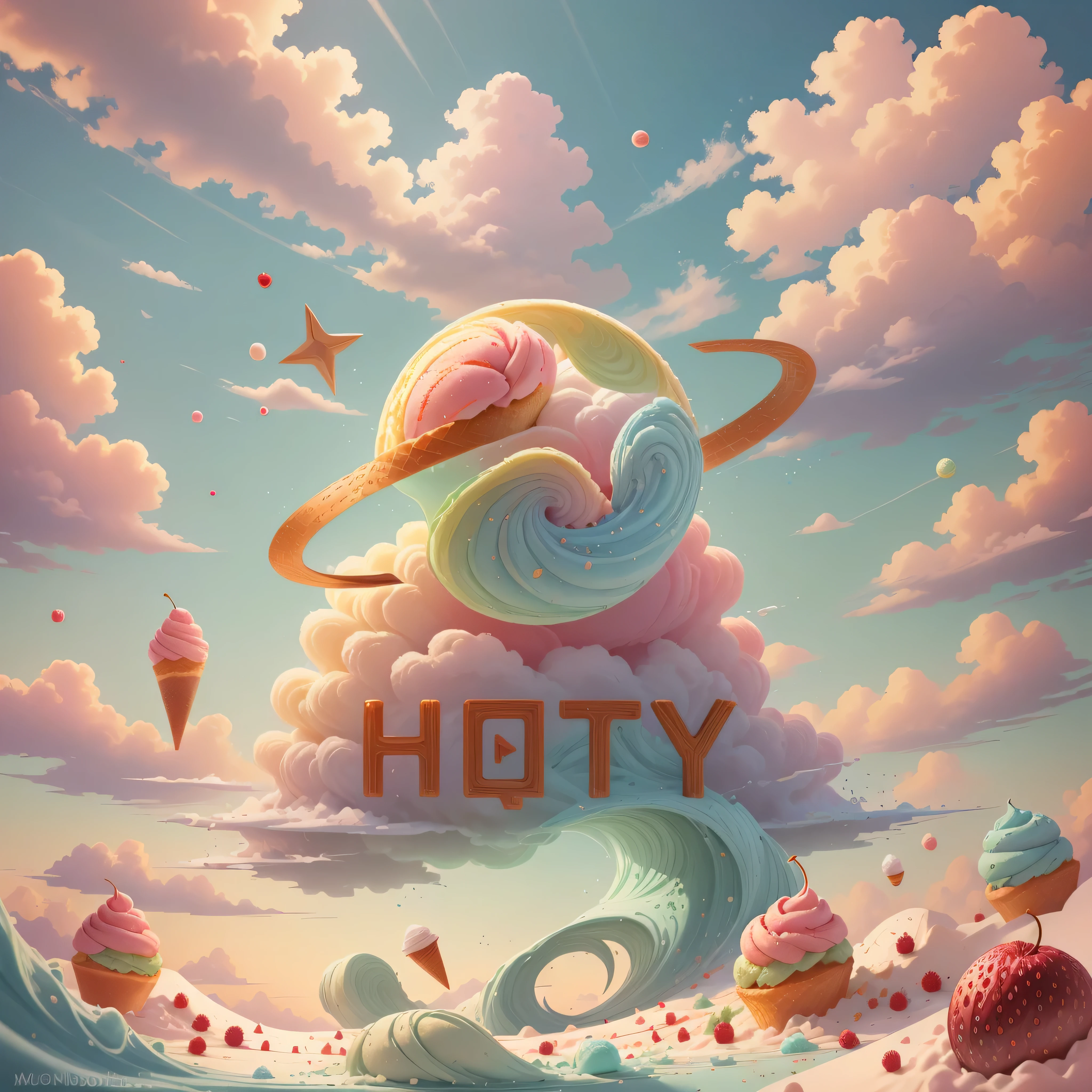 Gogo,ice cream,those fruits,ice cubes,splash,Blue sky and white clouds