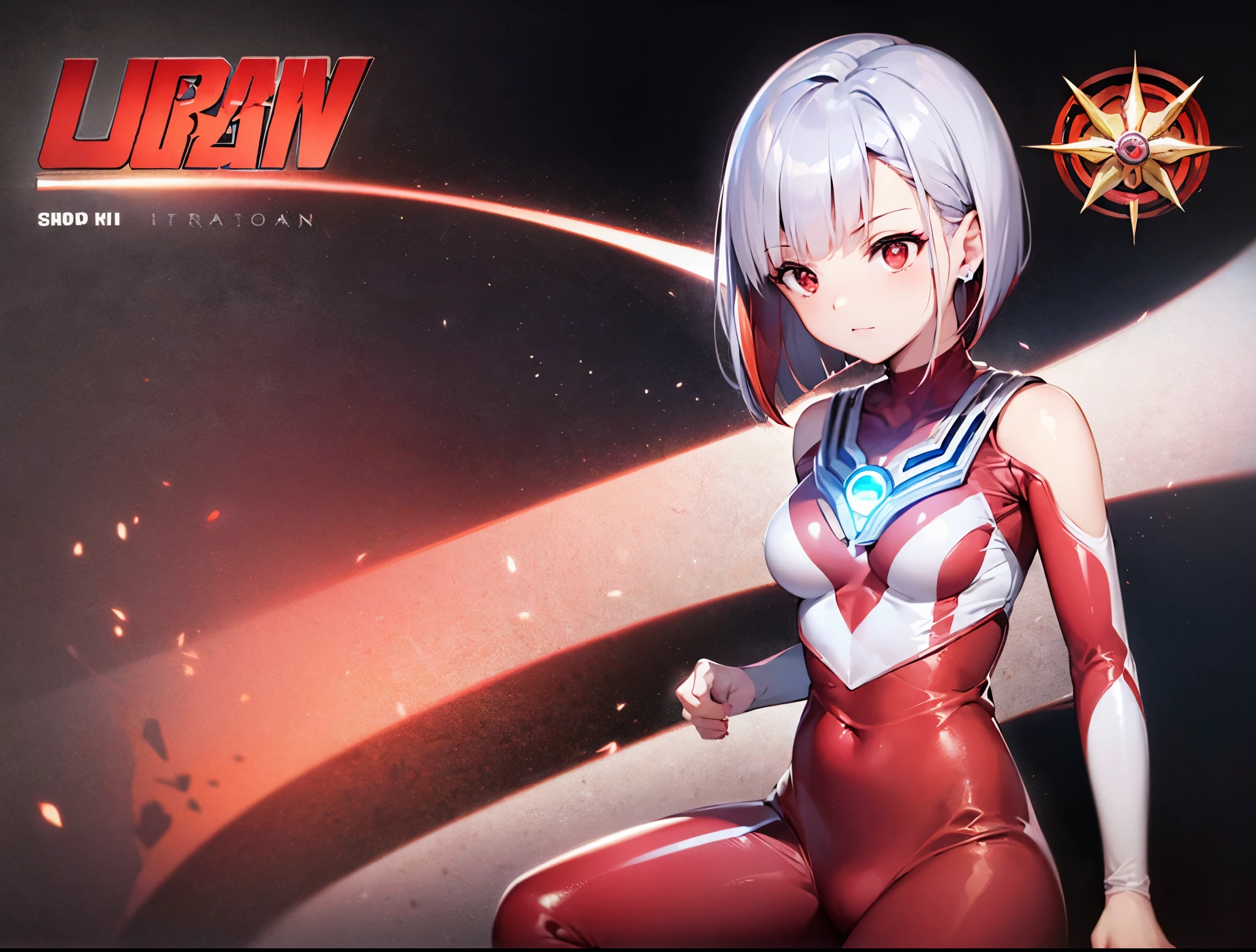 highest quality, ultra detail, High quality CG drawing, The most delicate and beautiful, Floating gently, High resolution, (1 girl), (Highest image quality,4K,8K,masterpiece:1.2),(bright red hair:1.5),(short bob:1.5),(red eyes:1.5), (Ultra Girl :1.0), (silver and red ultraman bodysuit:1.4),slightly bigger breasts
