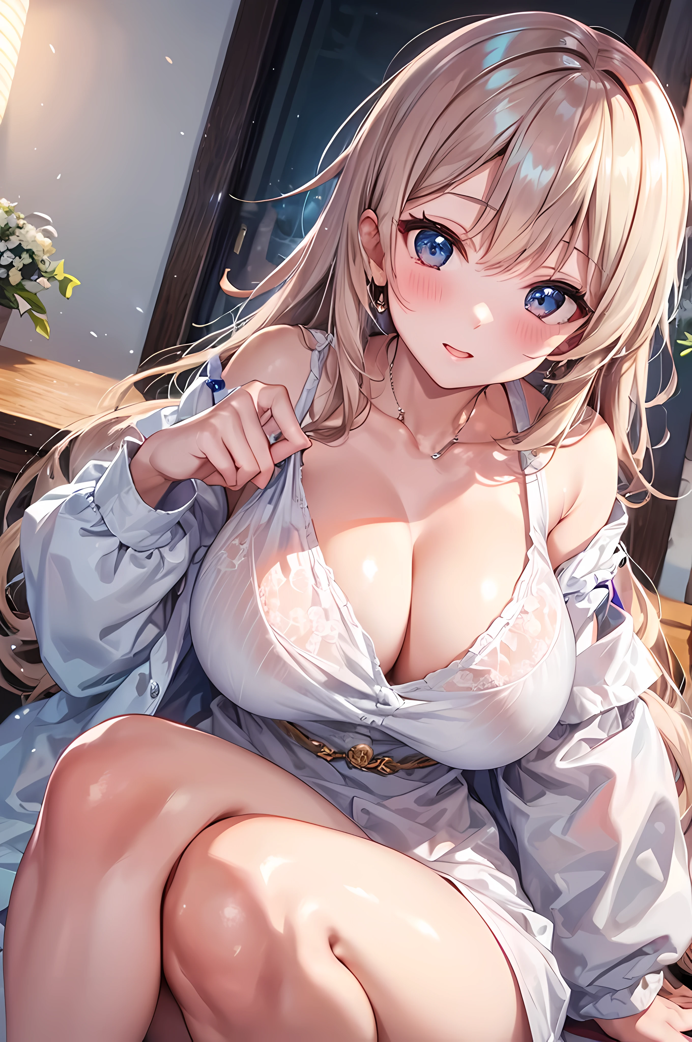 Glossy skin、beautiful girl、cute、big breasts 、Clothes、light-colored hair
