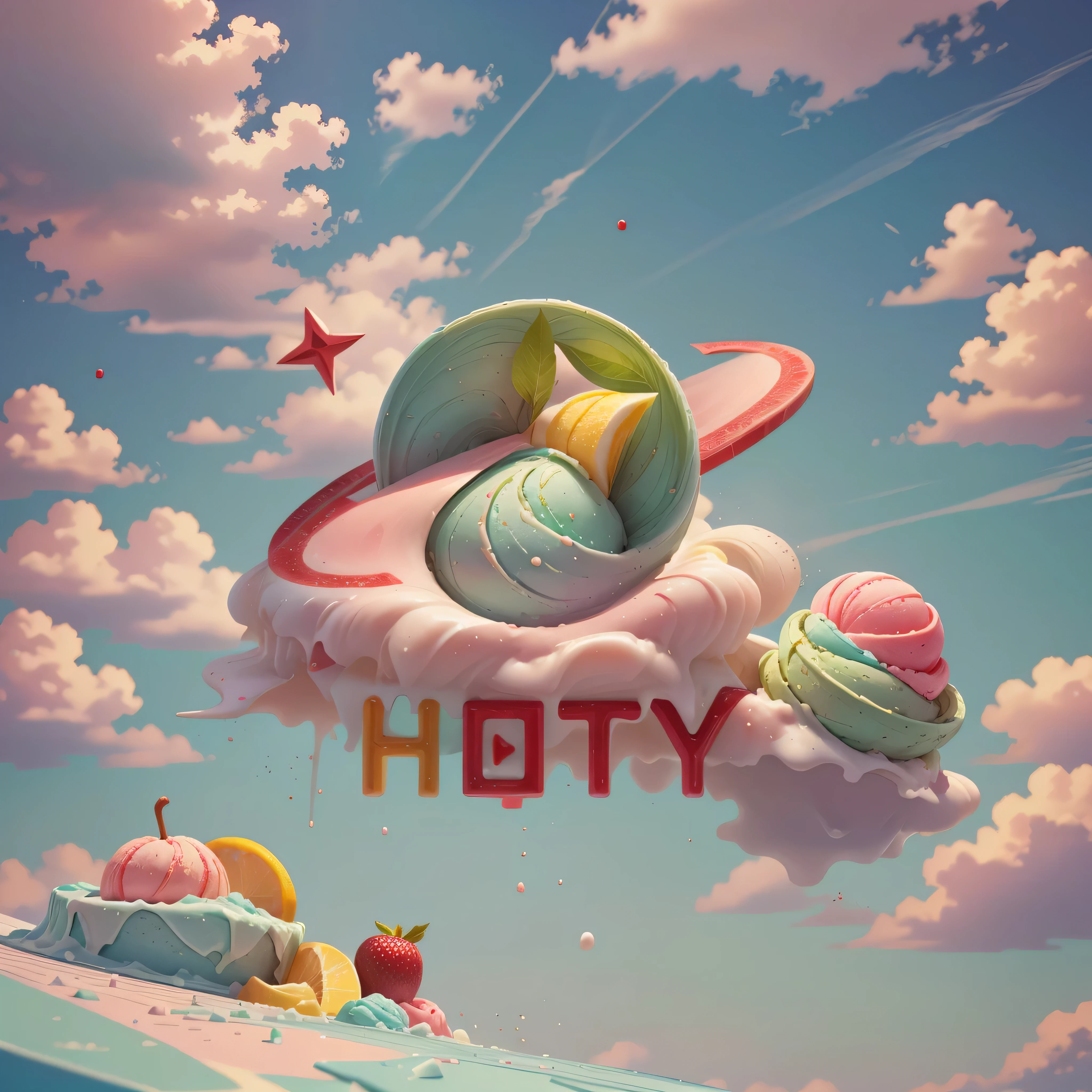 Gogo，ice cream，those fruits，ice cubes，splash，Blue sky and white clouds