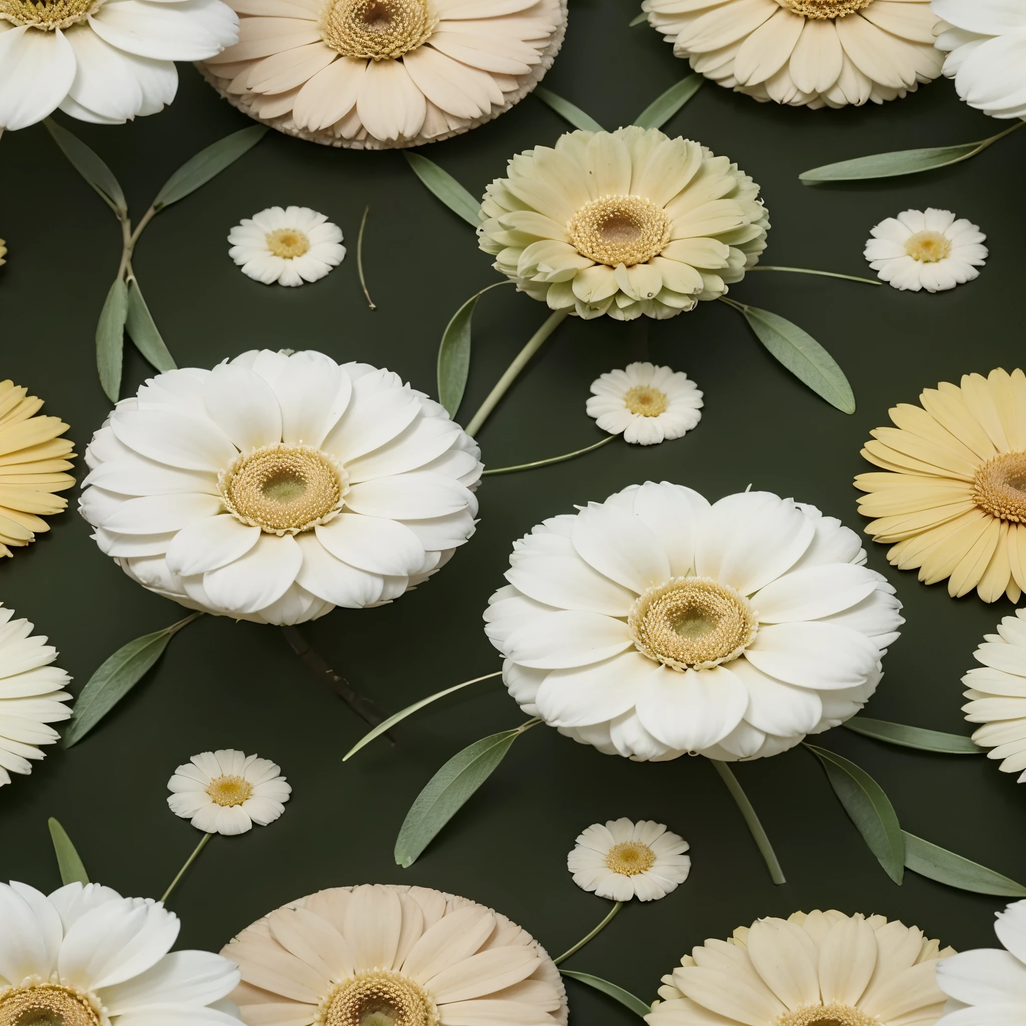Seamless pattern white flowers on Olive Green background