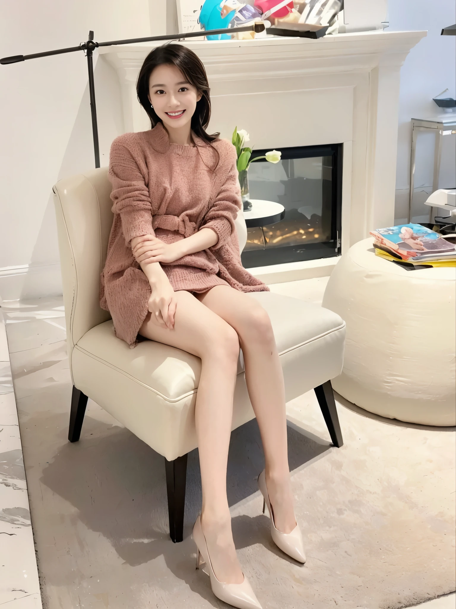 ((​Masterpiece, Top image quality, high resolution、alone、shiny skin))(on the table, best quality, actual, super detailed, meticulous, high resolution, 8k wallpaper), Close-up portrait of a beautiful woman, Chariada, smiling, light brown messy hair, Perfect dynamic composition, 美丽meticulous的眼睛, Just like the cover of a fashion magazine, on campus