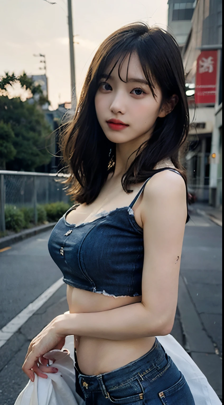 Shirt lift、((Japanese 、Downtown Kyoto、walk、Upper Body、Light blue shirt、mini skirt、Knee-high socks、loafers、Black Backpack、Photograph the whole body))、(Realistic、Photorealistic、Ultra-detailed、Highest Detail Skin、highest quality、masterpiece、超A high resolution)、Cute Japanese Woman、17 years old、One Girl、Has bangs、(((slim))),(((Small breasts))),(Nipples) ,Subjective heart-grabbing, POV hands, Grab your chest, 